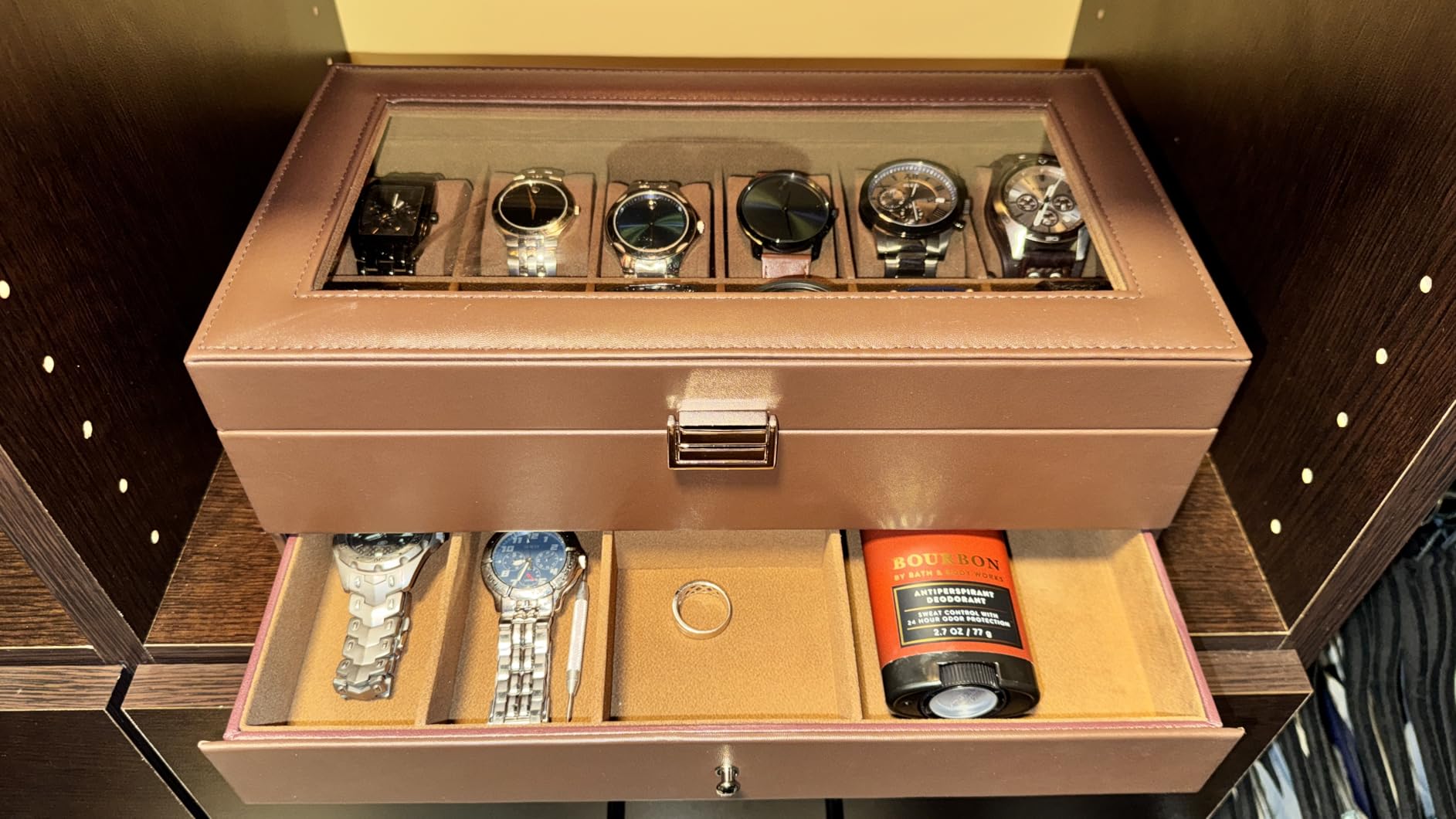 ProCase Watch Box, 12 Slot Mens Watch Case With Drawer, 2-Layer Watch Display Case With Glass Lid, Espresso customer photo 2