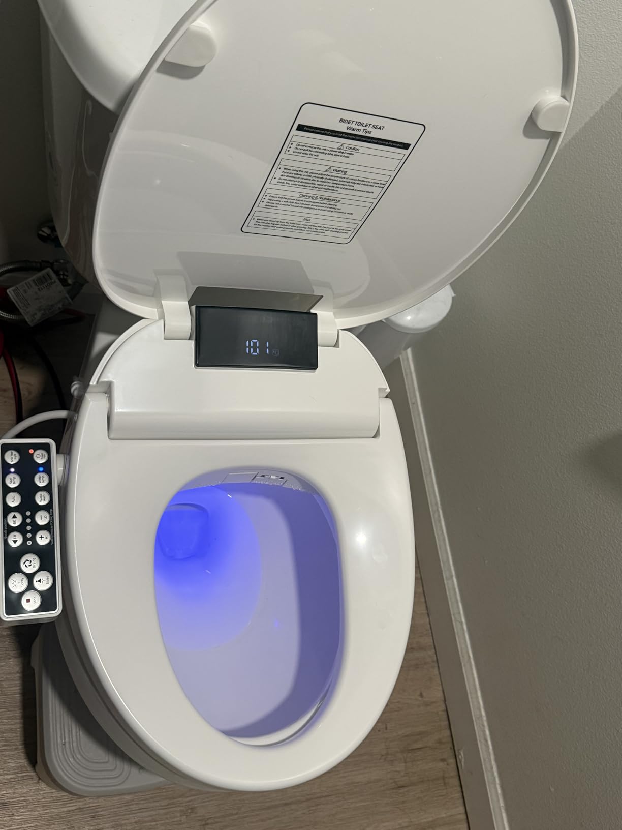 XCQQ Electric Heated Bidet Toilet Seat with Warm Water Wash, Warm Air Dryer, Soft Closed Lid, Night Light, LED Display, Toilet Seat with Bidet Requires Outlet - Elongated customer photo 1