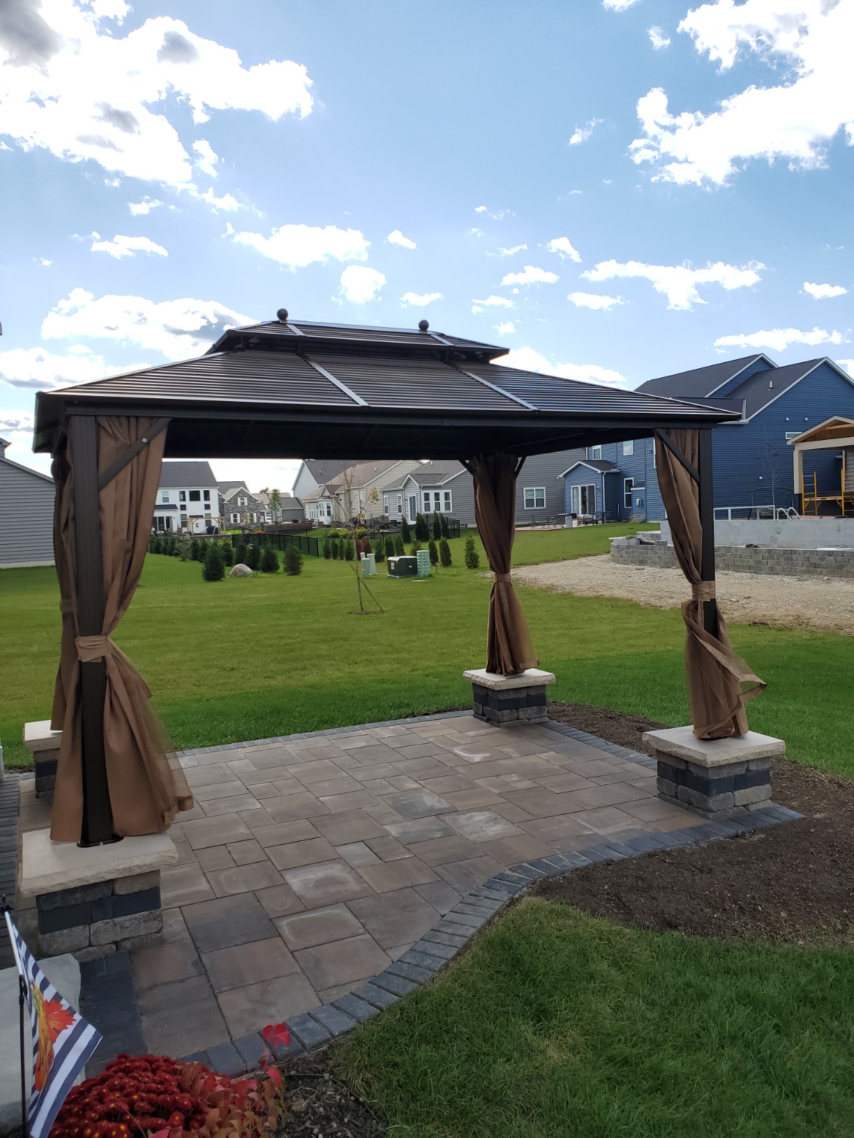 EROMMY 12' x 12' Hardtop Gazebo, Aluminum Frame Gazebos with Galvanized Steel Double Roof, Permanent Outdoor Metal Pavilion with Curtain and Netting for Patio, Lawn, Deck customer photo 2