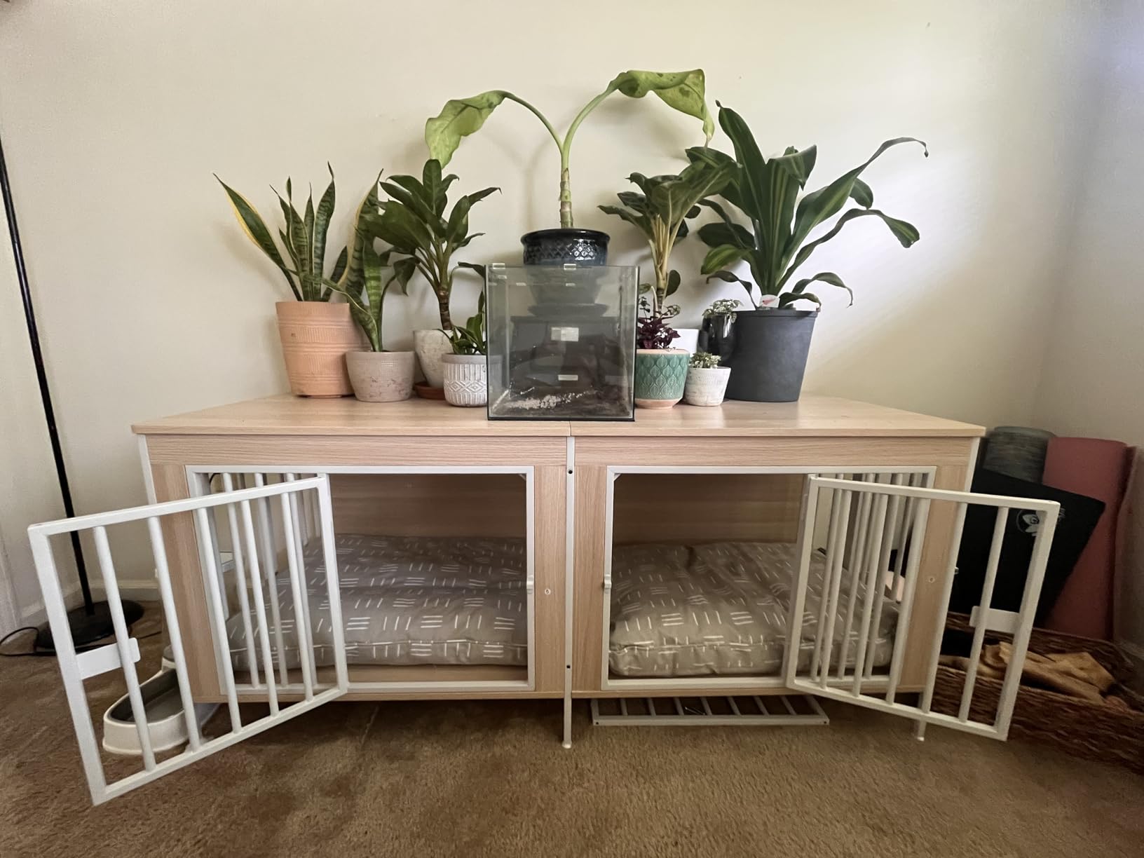 EasyCom Dog Crate Furniture for 1 or 2 Dogs, Heavy Duty Single/Double Dog Crates for Small/Medium/Large Dogs, Dog Kennel Furniture Indoor as TV Stand, Large Size 78.74