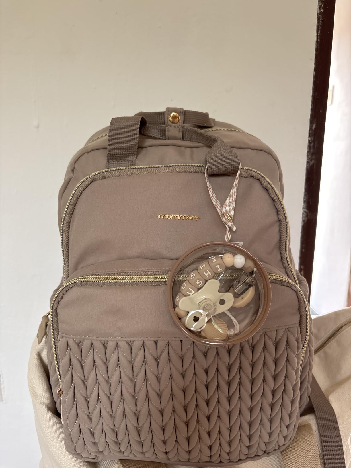 mommore Diaper Bag Backpack, Stylish Travel Baby Bag with Insulated Pockets, Changing Pad and Stroller Straps for Toddler (L-Brown Taupe, Large-27L) customer photo 1