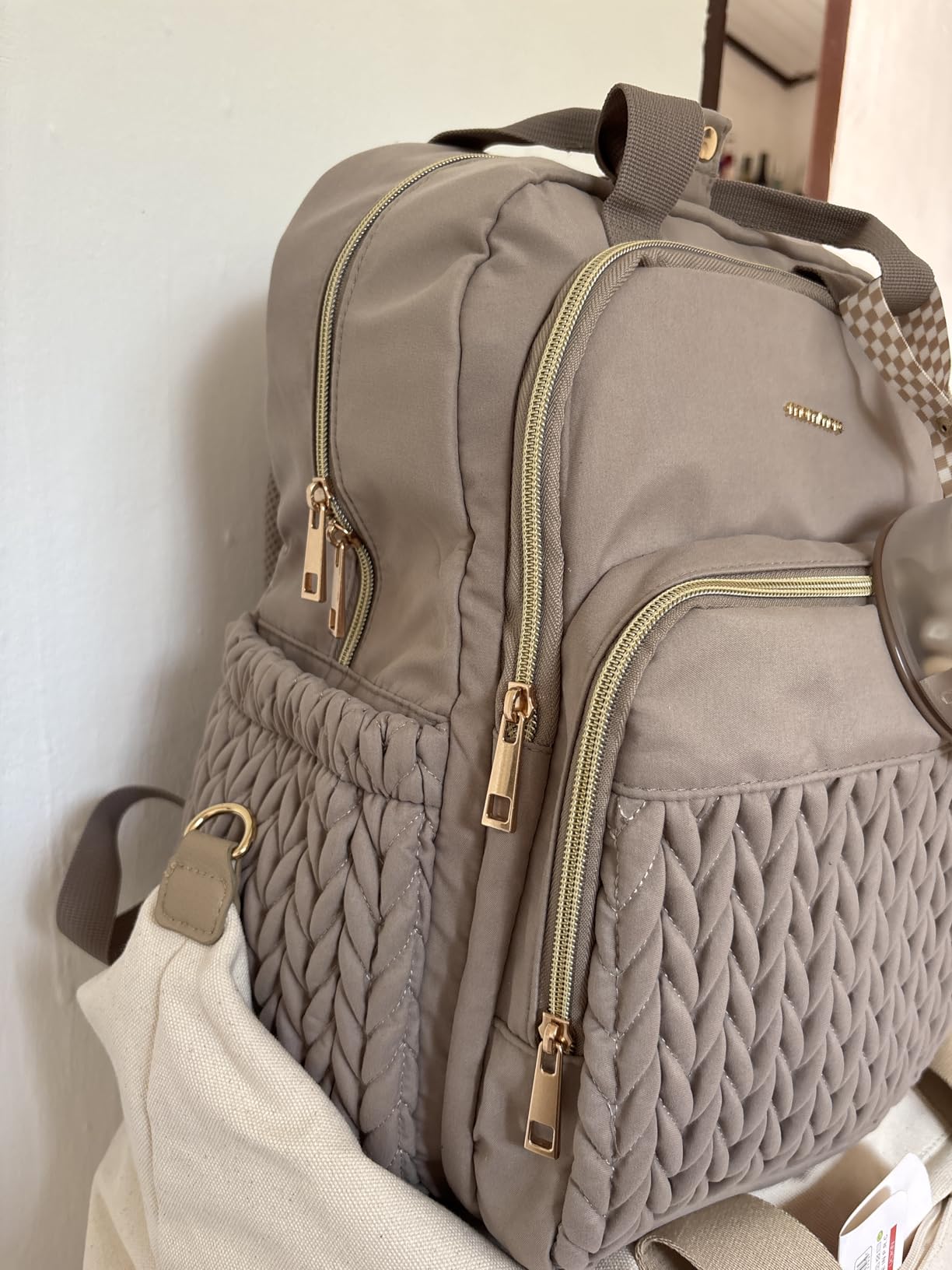 mommore Diaper Bag Backpack, Stylish Travel Baby Bag with Insulated Pockets, Changing Pad and Stroller Straps for Toddler (L-Brown Taupe, Large-27L) customer photo 2