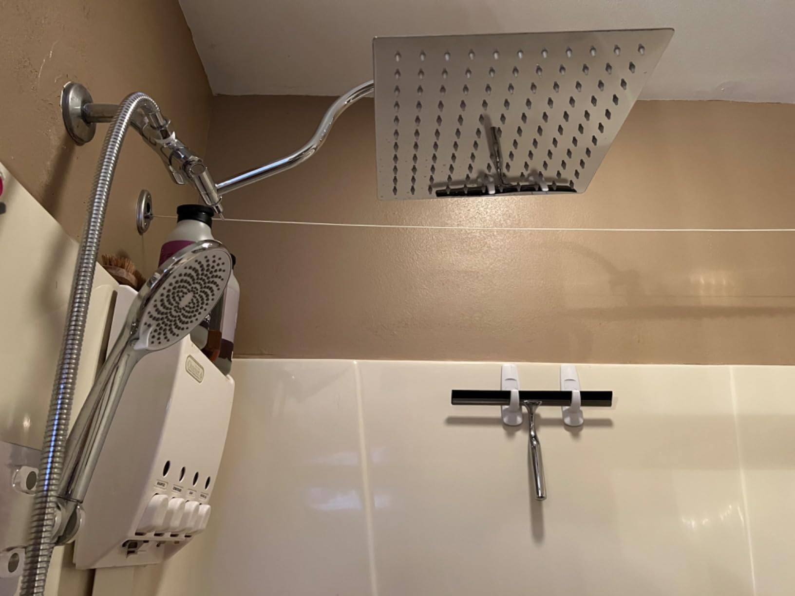 High Pressure 10'' Rain Shower Head with LED, Chrome Square Anti-Clogging Fixed Shower Head, 360°Adjustable Brass Ball Joint & Auto-Color Changing Technology customer photo 1
