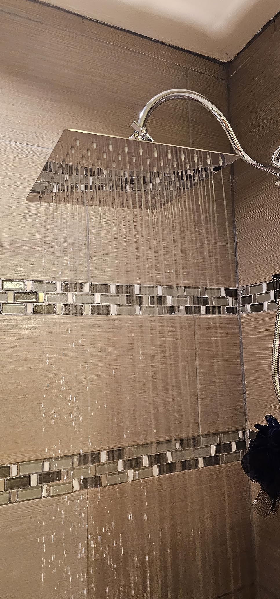 High Pressure 10'' Rain Shower Head with LED, Chrome Square Anti-Clogging Fixed Shower Head, 360°Adjustable Brass Ball Joint & Auto-Color Changing Technology customer photo 2