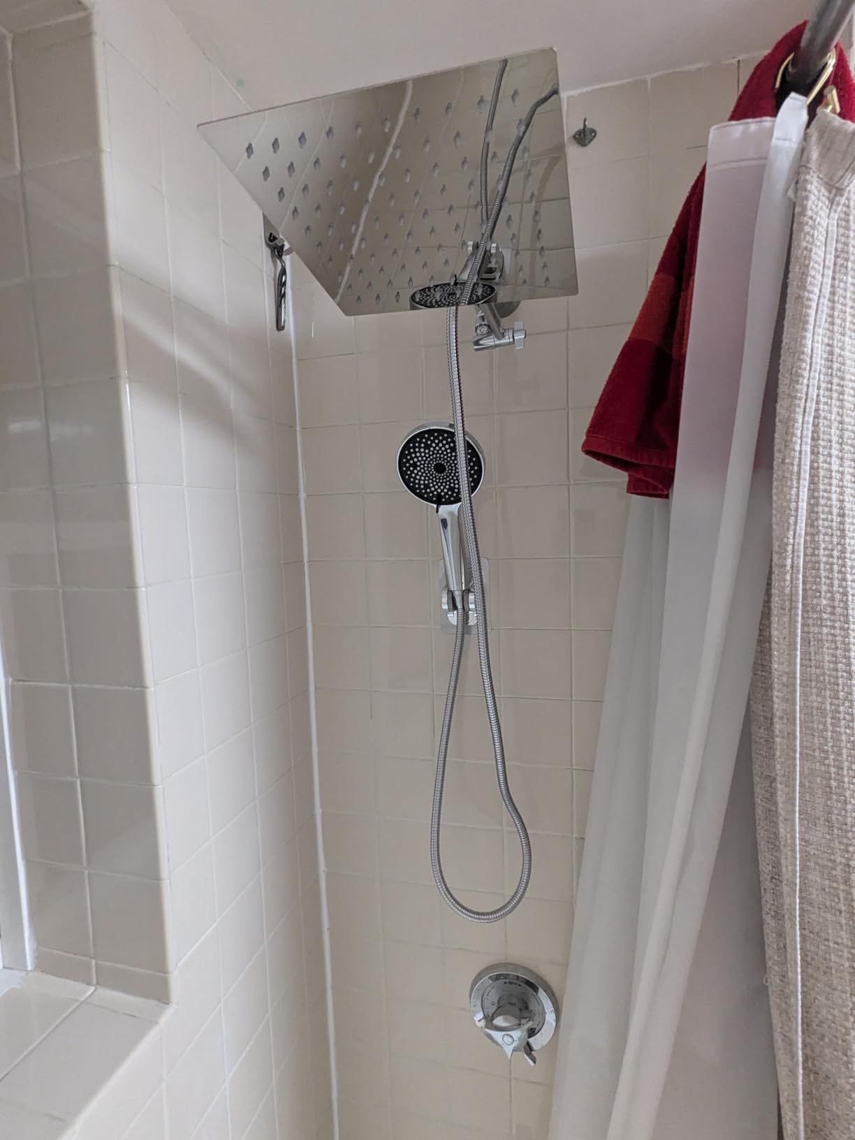 Shower Head, Rain Shower Head with Handheld Spray Combo, 10 Inch Adjustable High Pressure Rainfall Shower Head, Dual Showerhead Set with Extension Arm and 60 Inch Long Shower Hose (Silver) customer photo 1