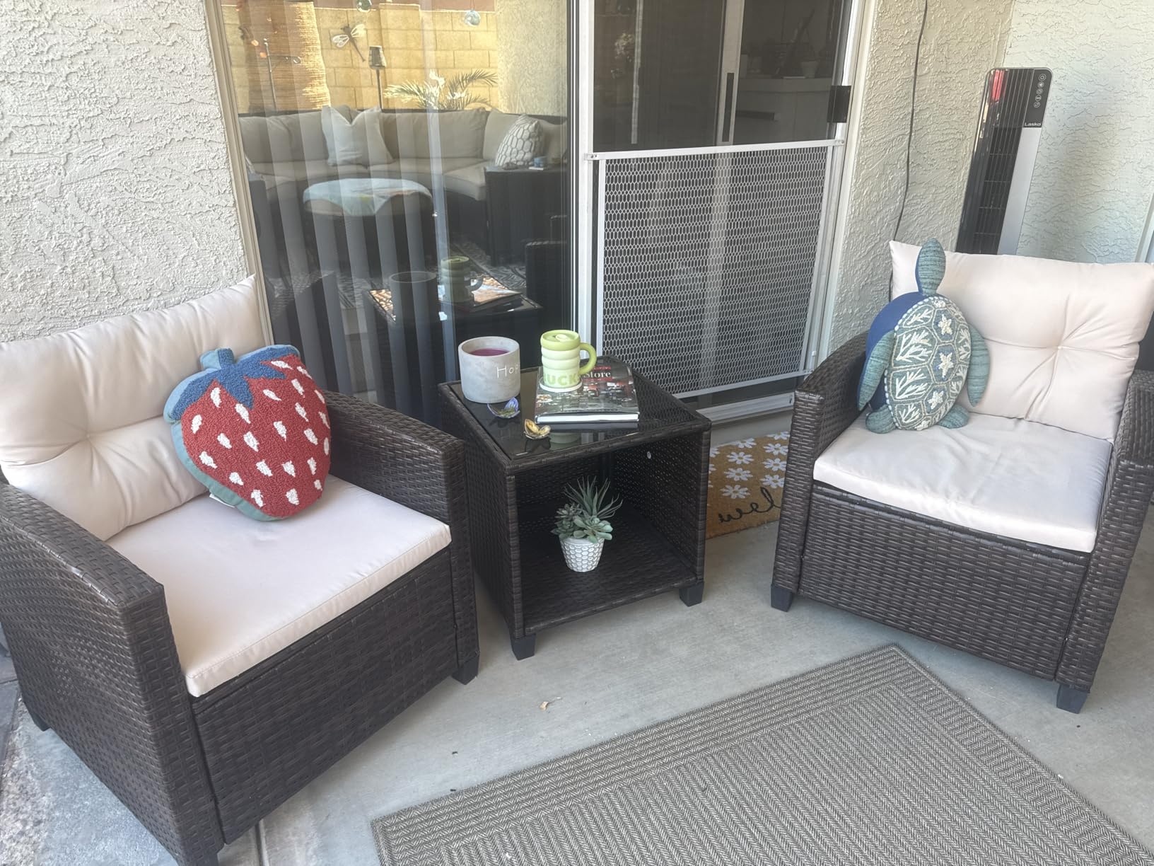 Devoko 3 Pieces Patio Furniture Set, PE Rattan Wicker Patio Set with Two Outdoor Chairs and Table, Upgraded Patio Chairs and Table for Porch, Garden Poolside Balcony customer photo 1