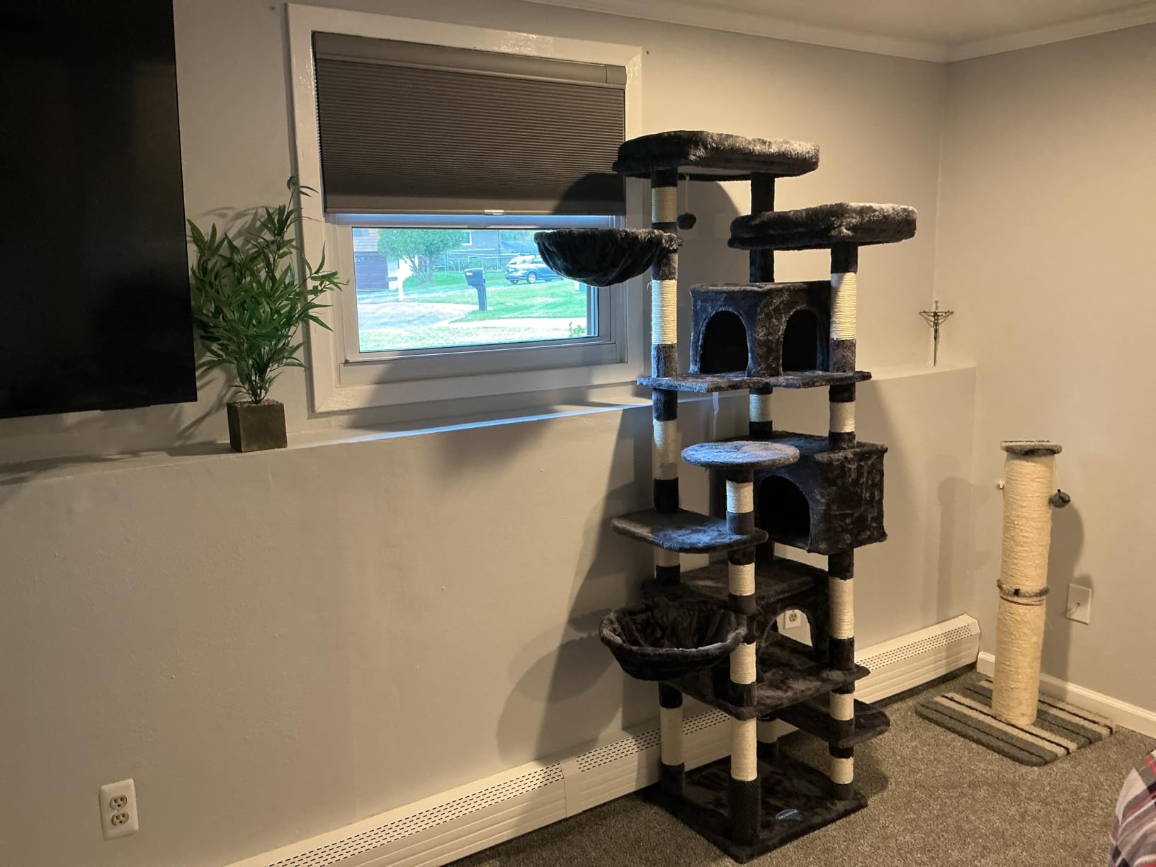 Hey-brother Cat Tree, 74 inches Multi-Level XL Large Cat Tower for Indoor Cats with Three Cat Condos, Two Large Top Decks and Cat Hairbrushfor Kittens, Cats and Pets, Smoky Gray MPJ035-MG customer photo 2