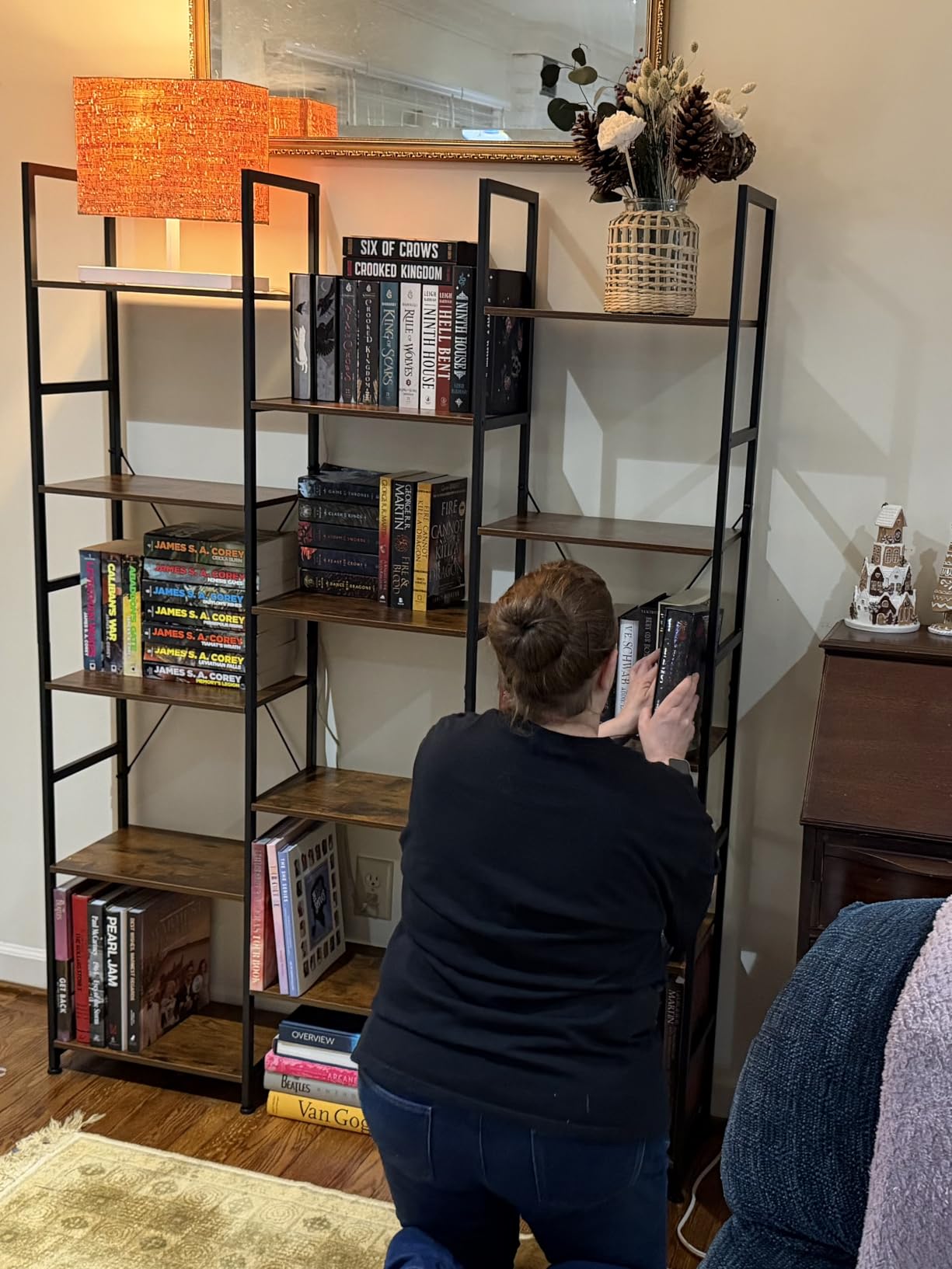 NUMENN Triple Column 5 Tier Bookshelf, Bookcase with 14 Open Display Shelves, Adjustable Rustic Industrial Style Book Shelves, Modern Bookshelves for Bedroom, Living Room and Home Office, Vintage customer photo 1