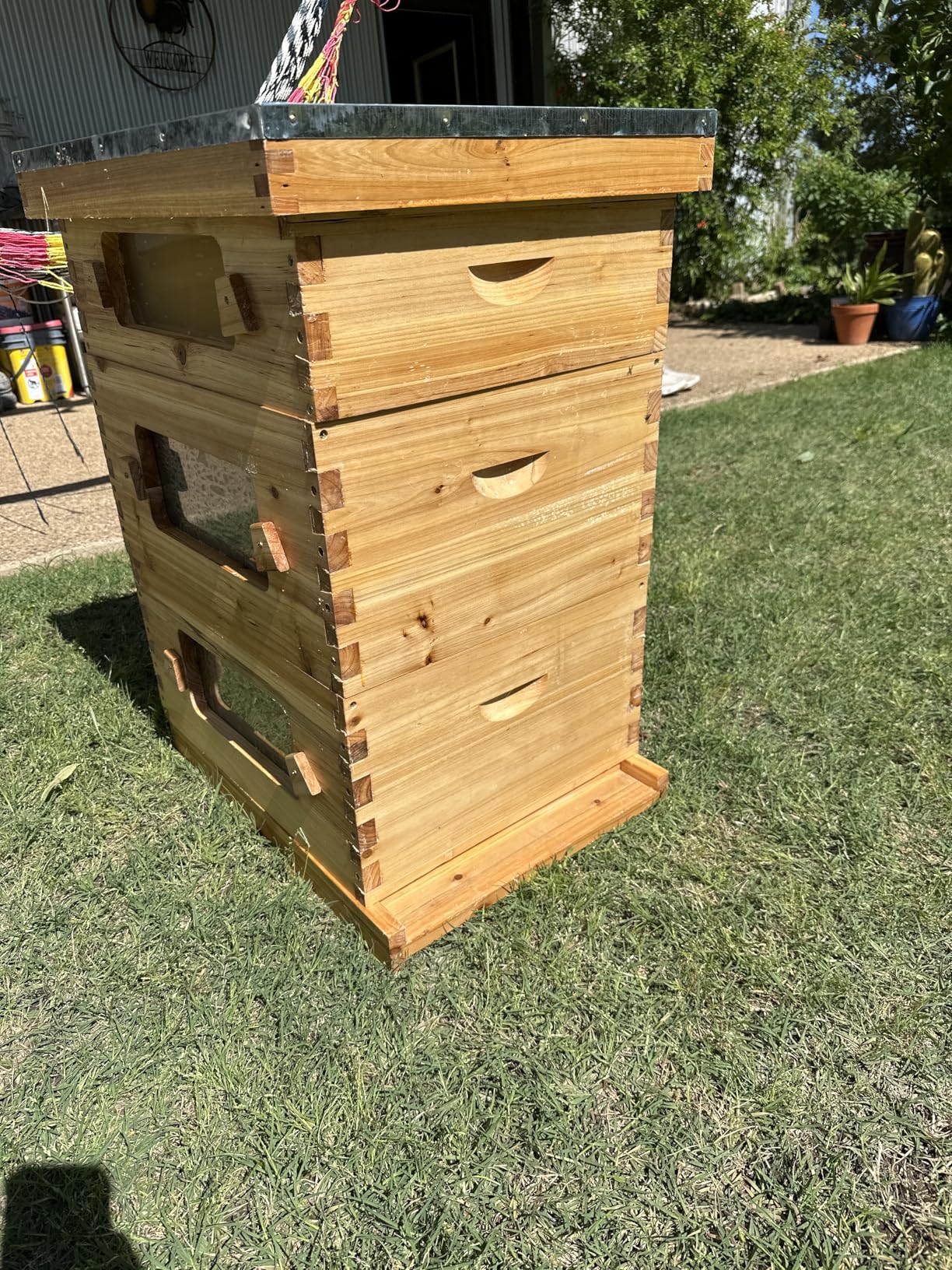Honey Lake Bee Hive with Windows, 10 Frame Langstroth Complete Beehive Starter Kit Dipped in Beeswax with Beehive Frames and Waxed Foundations (2 Deep Brood Bee Hive Box & 1 Medium Super Bee Box) customer photo 2