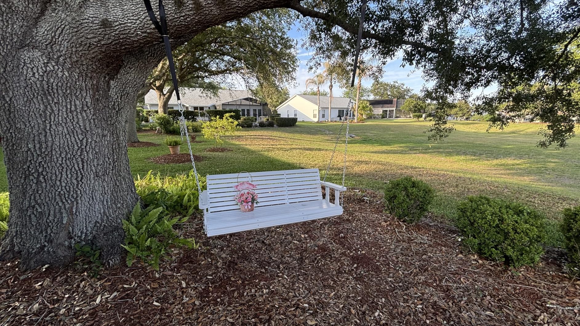 VINGLI Heavy Duty 880 LBS Patio Porch Swing Outdoor PU Painting, Hanging Chair with Adjustable Secure Chains, Finished Outdoor Bench Tree Swing for Yard | Garden | Lawn | Balcony (5 FT, Rustic) customer photo 1
