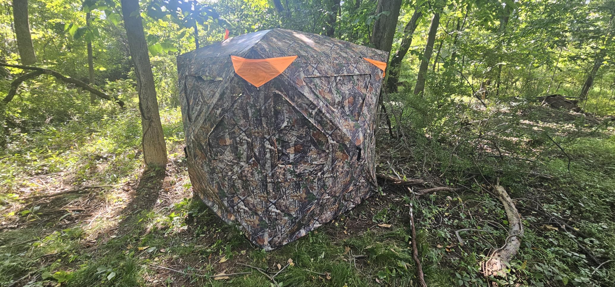 TIDEWE Hunting Blind 360 Degree See Through with Large Open Door, Pop Up Ground Blind with Removable Curtain & Carrying Bag, Portable Resilient Tent (Forest Fade Camo) customer photo 1