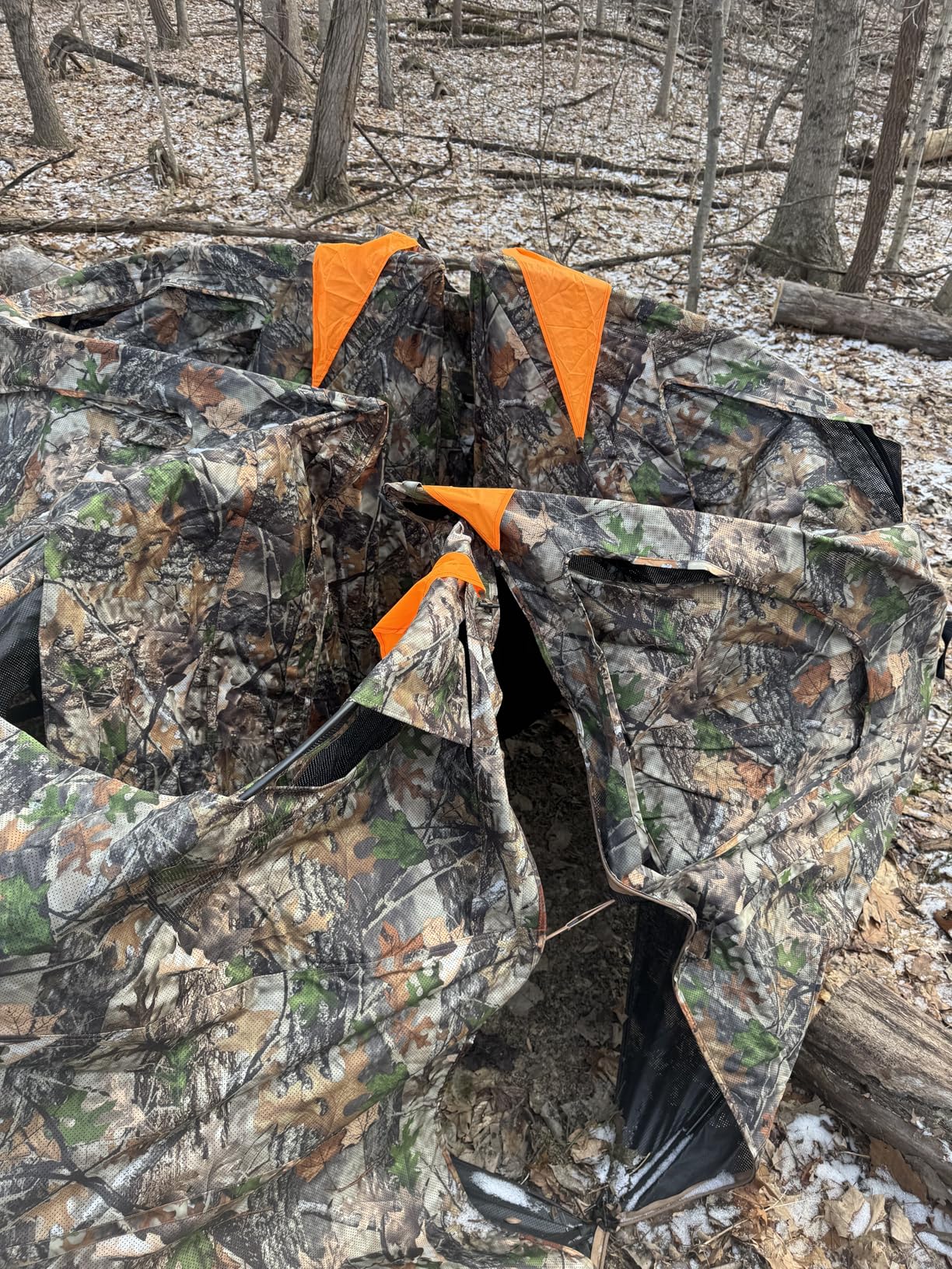 TIDEWE Hunting Blind 360 Degree See Through with Large Open Door, Pop Up Ground Blind with Removable Curtain & Carrying Bag, Portable Resilient Tent (Forest Fade Camo) customer photo 2