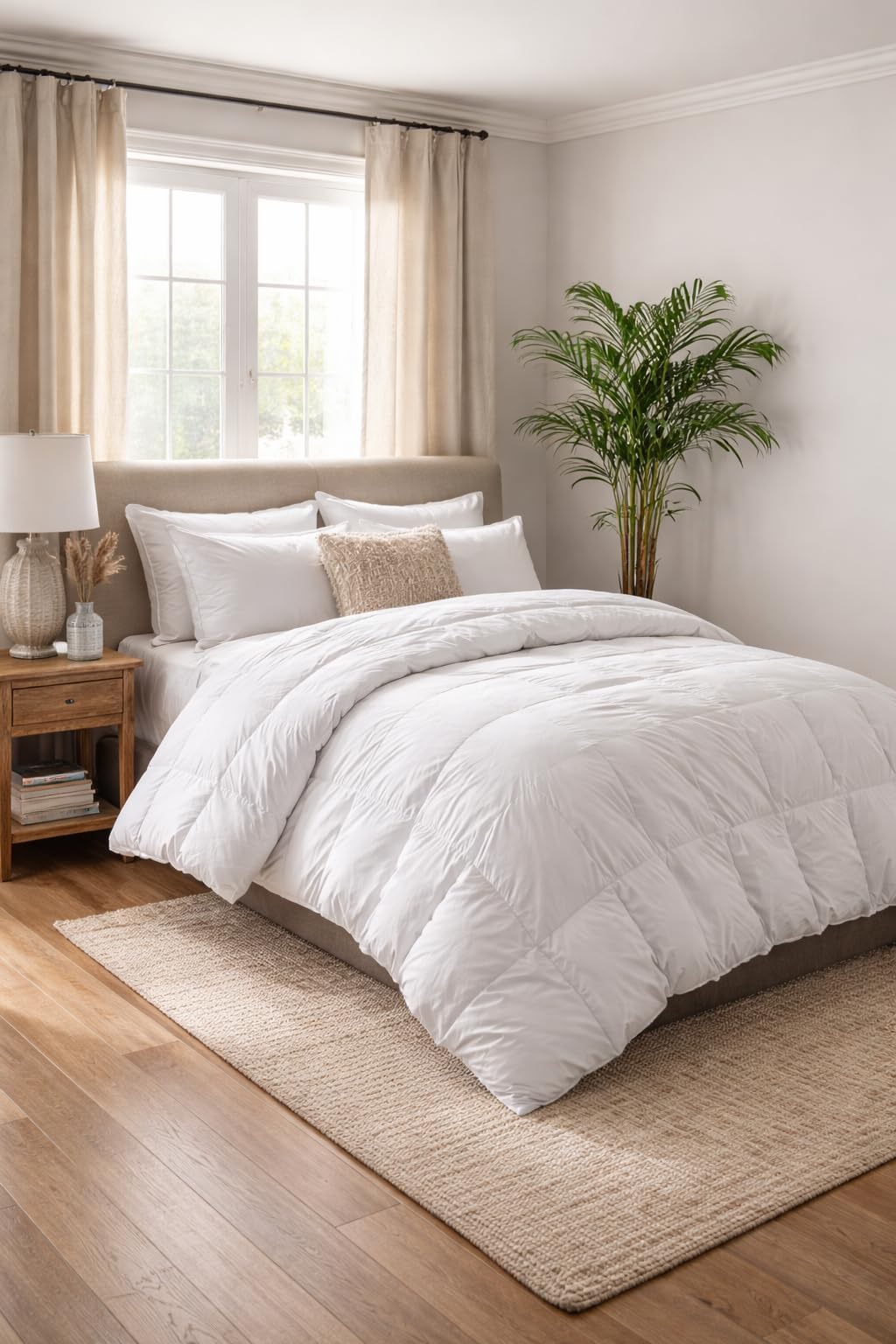 Martha Stewart Goose Feather Down Fiber Cotton Comforter Queen Size, Feather Duvet Insert Queen, Hotel Collection Hypoallergenic Comforter 58oz All Season Medium Warmth 90 x 90 Inch White customer photo 2