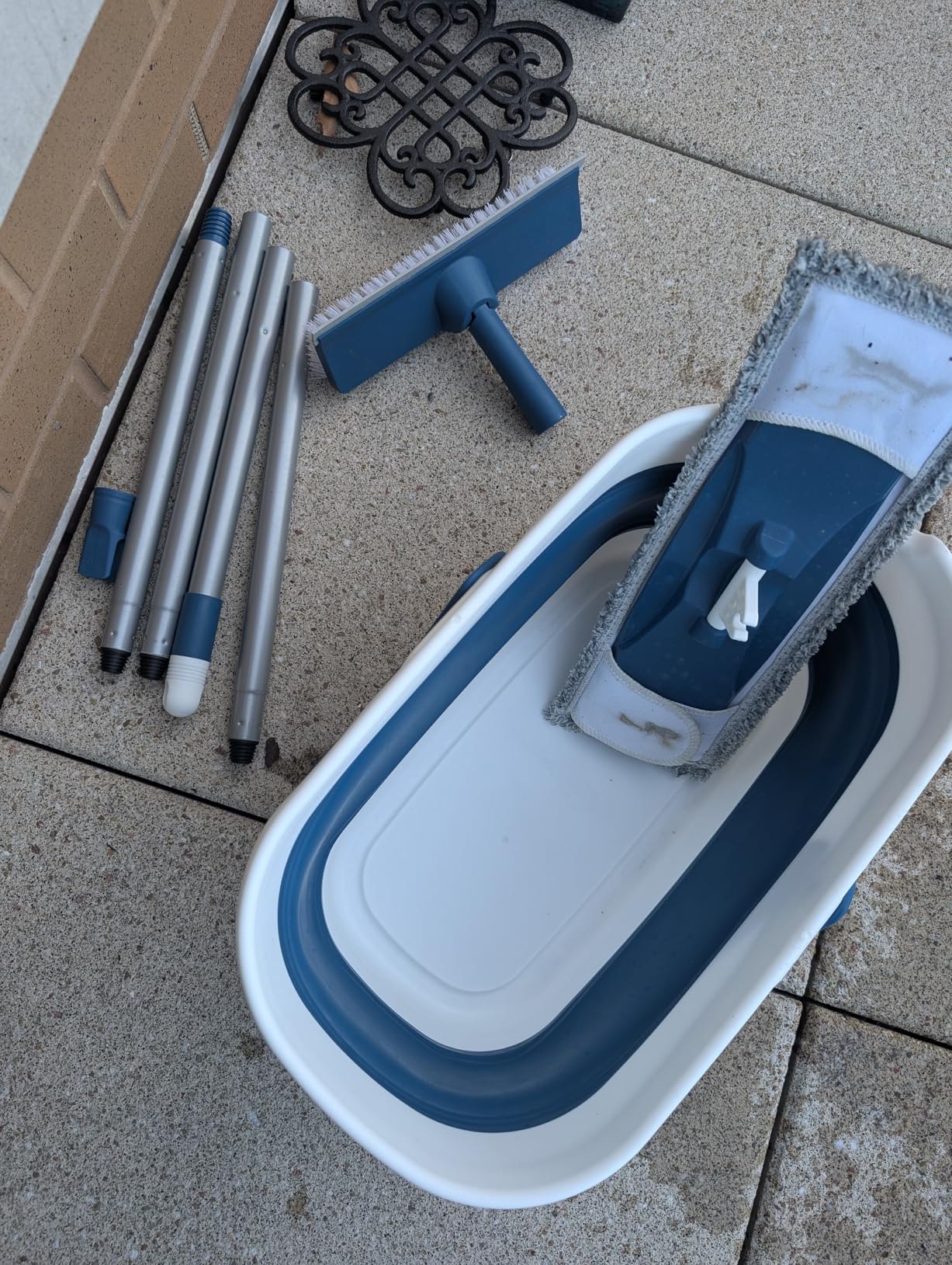 Collapsible Mop and Bucket Set with Scrub Mop and Brush, Tile Laminate Hardwood Floor Brush and Flat Mops for Floor Cleaning, Foldable Bucket with Washable Microfiber Mop(Blue) customer photo 1