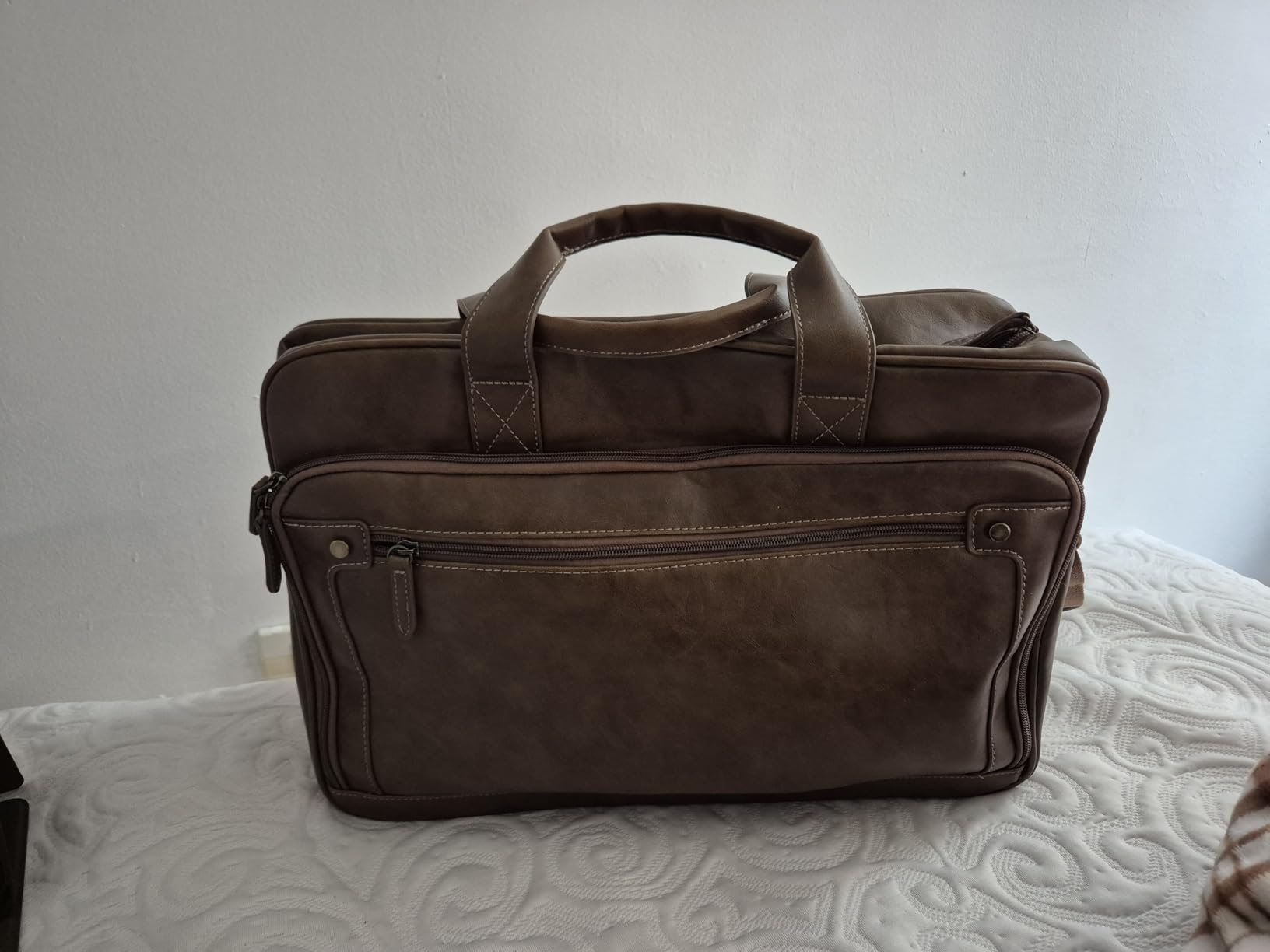 RAINSMORE Mens Laptop Bag 16 Inch Leather Briefcase Vintage Messenger Bag for Men Large Crossbody Shoulder Office Computer Bag Retro College Satchel Bag for Work, Business,Travel, Brown customer photo 1