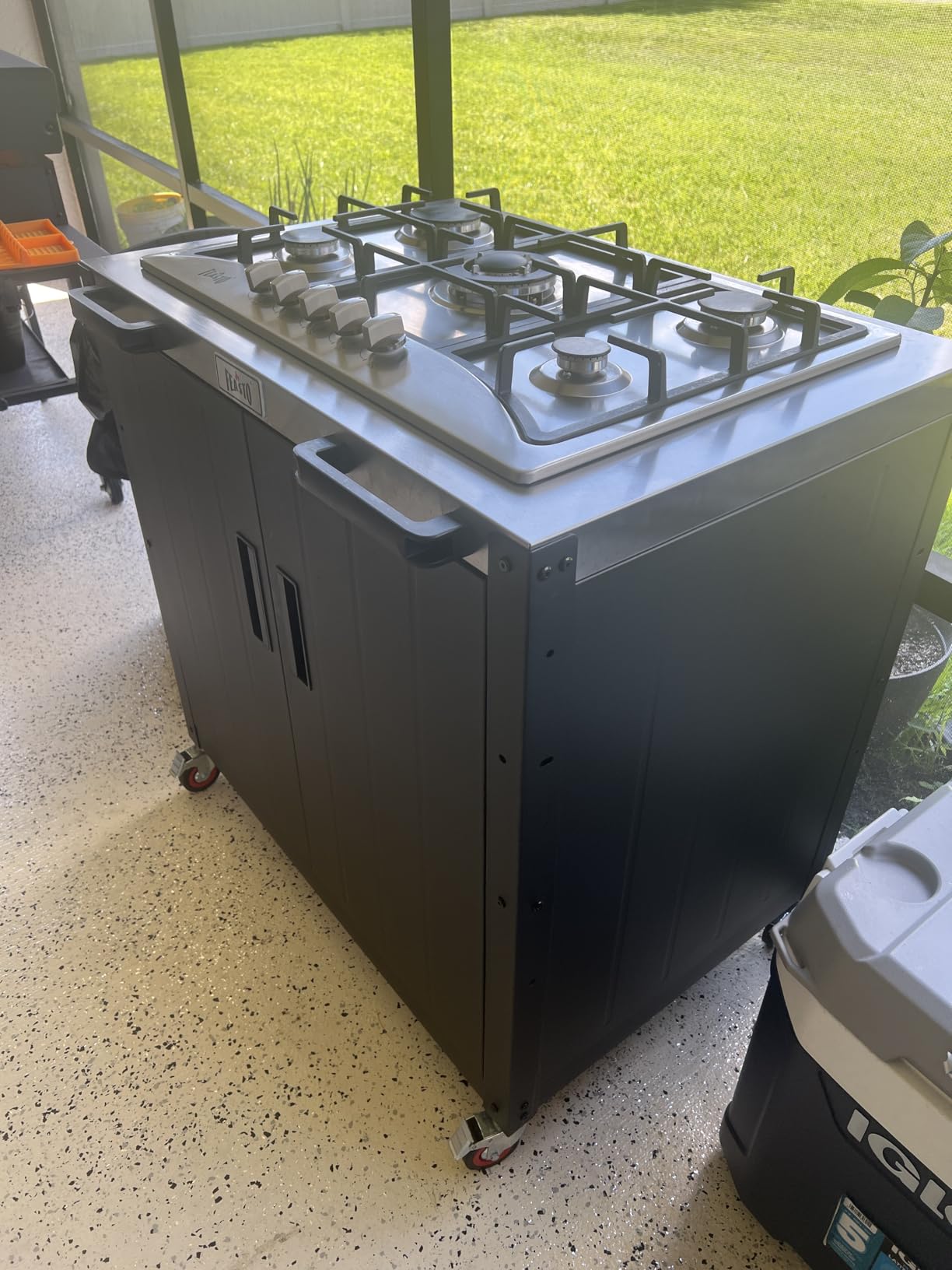 Feasto Gas Grill, Movable Outdoor Gas Stove Stainless Steel Top with Cabinet, 5 Burners with 36,200 BTUs, Outdoor Propane Grill for Outdoor Cooking, Ideal for Lawn & Garden, L35.4 x W24 customer photo 1