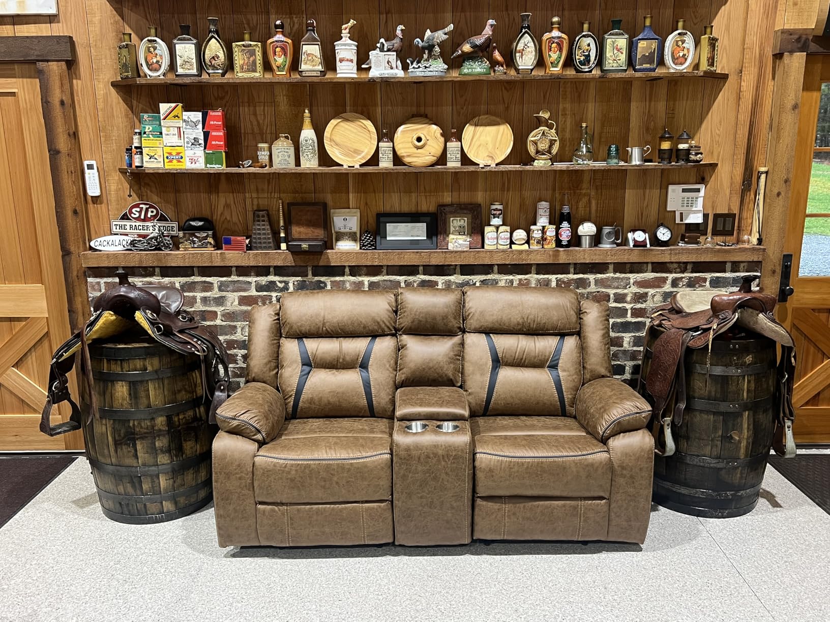 EBELLO Faux Leather Manual Reclining Sofa, 3 Seat Recliner Sofa Chair, Couch Furniture for Living Room, Furniture, Meeting Room, Brown customer photo 2