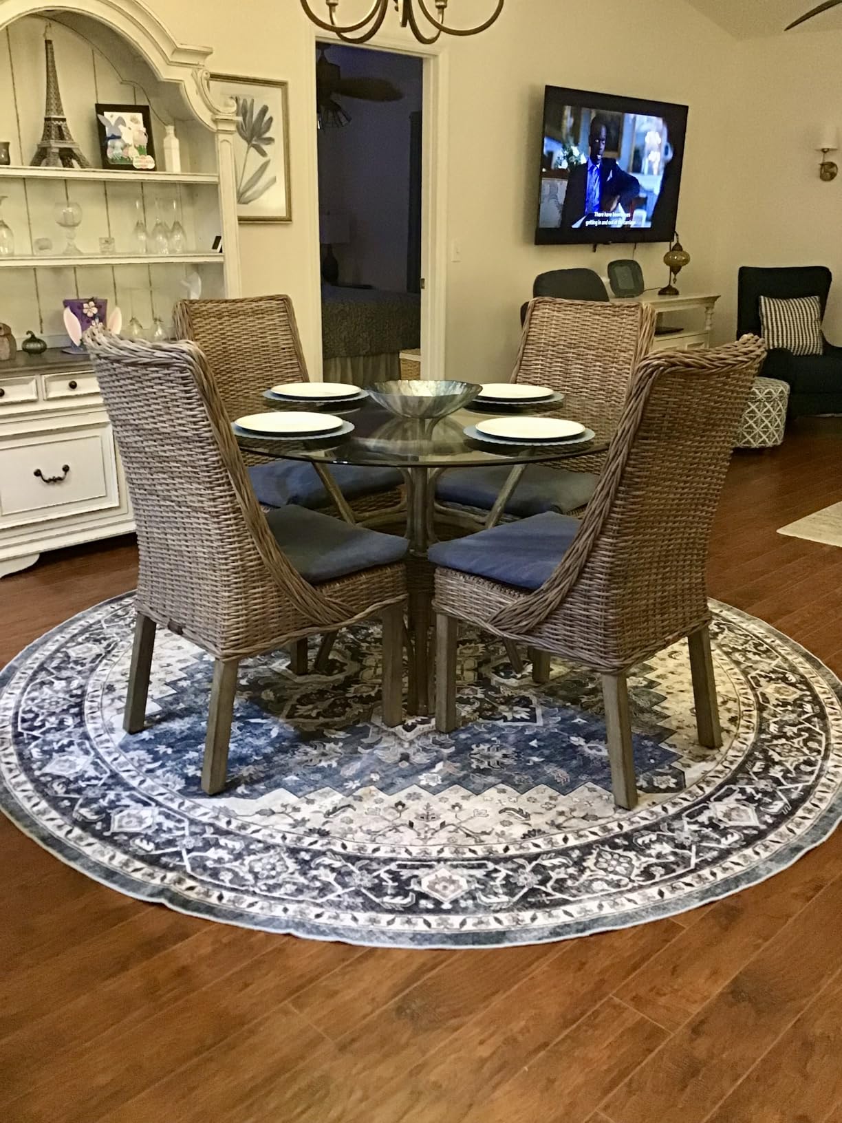 AMADA HOMEFURNISHING 8x10 Washable Area Rug, Low-Profile with Non-Slip Backing & Durable Edge Binding, Vintage Large Rugs for Living Room, Bedroom, Dining Room, Blue customer photo 2