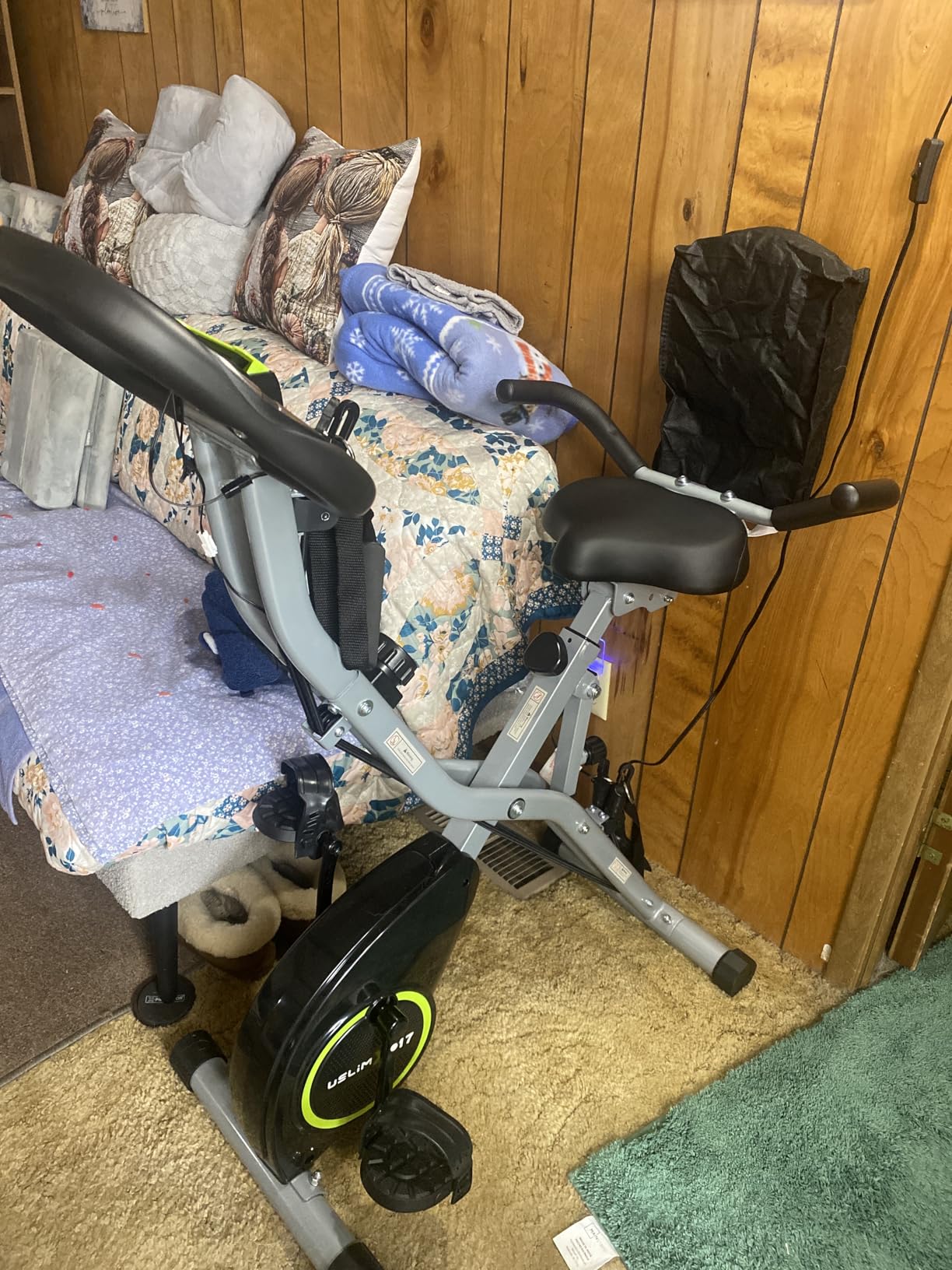 USLIM Foldable Exercise Bike Stationary Bikes for Home, 5 IN 1 Indoor Workout Bike, Cycling Bike with 16-Level Quiet Magnetic Resistance, 6.6 LBS Flywheel and 300LBS Capacity for Senior and Home Workout customer photo 1