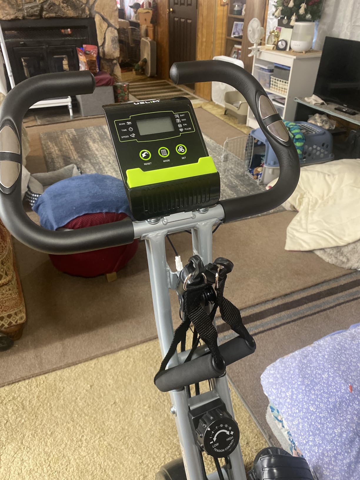 USLIM Foldable Exercise Bike Stationary Bikes for Home, 5 IN 1 Indoor Workout Bike, Cycling Bike with 16-Level Quiet Magnetic Resistance, 6.6 LBS Flywheel and 300LBS Capacity for Senior and Home Workout customer photo 2