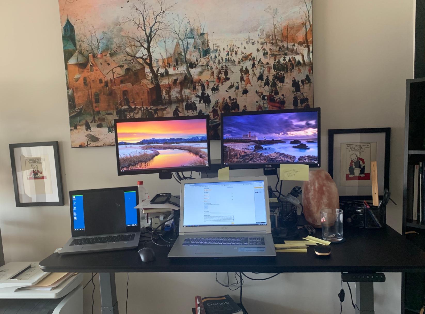 Vari Electric Standing Desk - 60x30 VariDesk, Adjustable Height Stand Up Computer Desk - Dual Motor with Memory Presets, Stable T-Style Legs - Home Office Essentials - Walnut customer photo 2