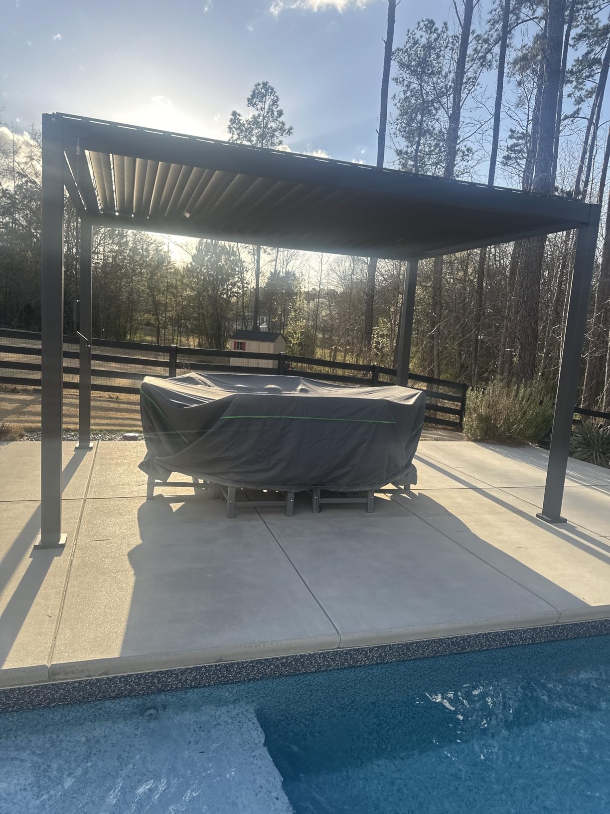 111S Round Louvered Pergola Gazebo, 10Ft x 13Ft, Full Aluminum Frame, Adjustable Roof, Outdoor, Durable, Charcoal customer photo 1