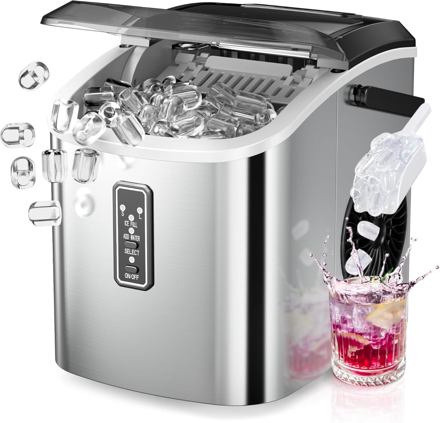 EUHOMY Ice Maker Countertop, 9 Cubes Ready in 6 Mins, 26lbs/24H, Self-Cleaning, Portable Ice Maker Machine with Carry Handle, Basket and Scoop, 2 Sizes of Bullet Ice for Home, Kitchen, Office customer photo 1
