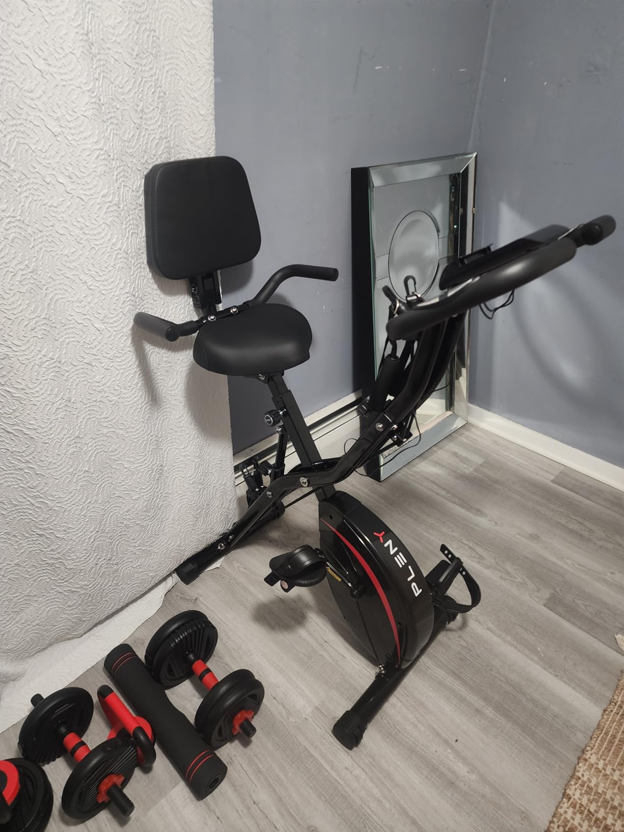 Pleny Folding Exercise Bike, 5 IN 1 Stationary Bikes for Home 6.6 LBS Flywheel, 330LB Weight Capacity Back Support Cushion Indoor Workout Cycling Bike for Home Gym customer photo 2