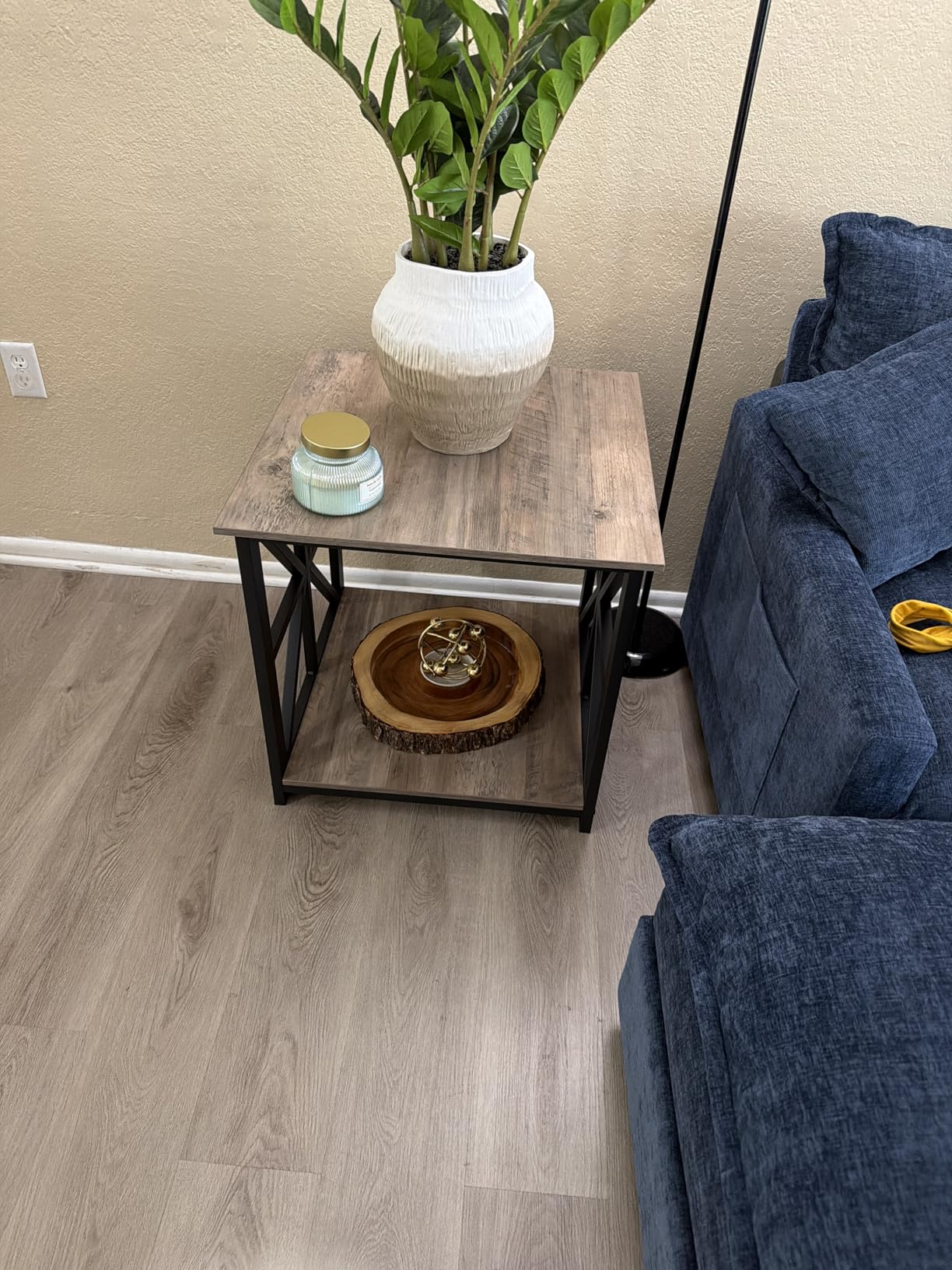 GreenForest End Table with 2-Tier Storage Shelf, 24 inch Large Side Table for Living Room, Modern Nightstand for Bedroom Bedside Office Farmhouse, Grey Wash customer photo 1