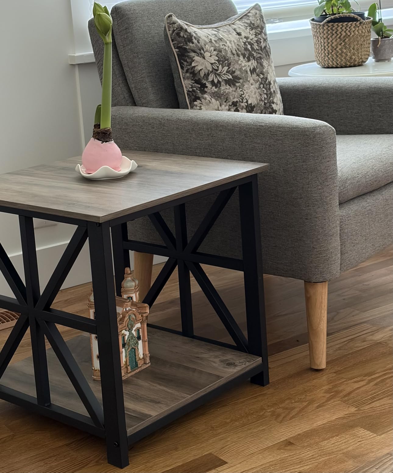 GreenForest End Table with 2-Tier Storage Shelf, 24 inch Large Side Table for Living Room, Modern Nightstand for Bedroom Bedside Office Farmhouse, Grey Wash customer photo 2