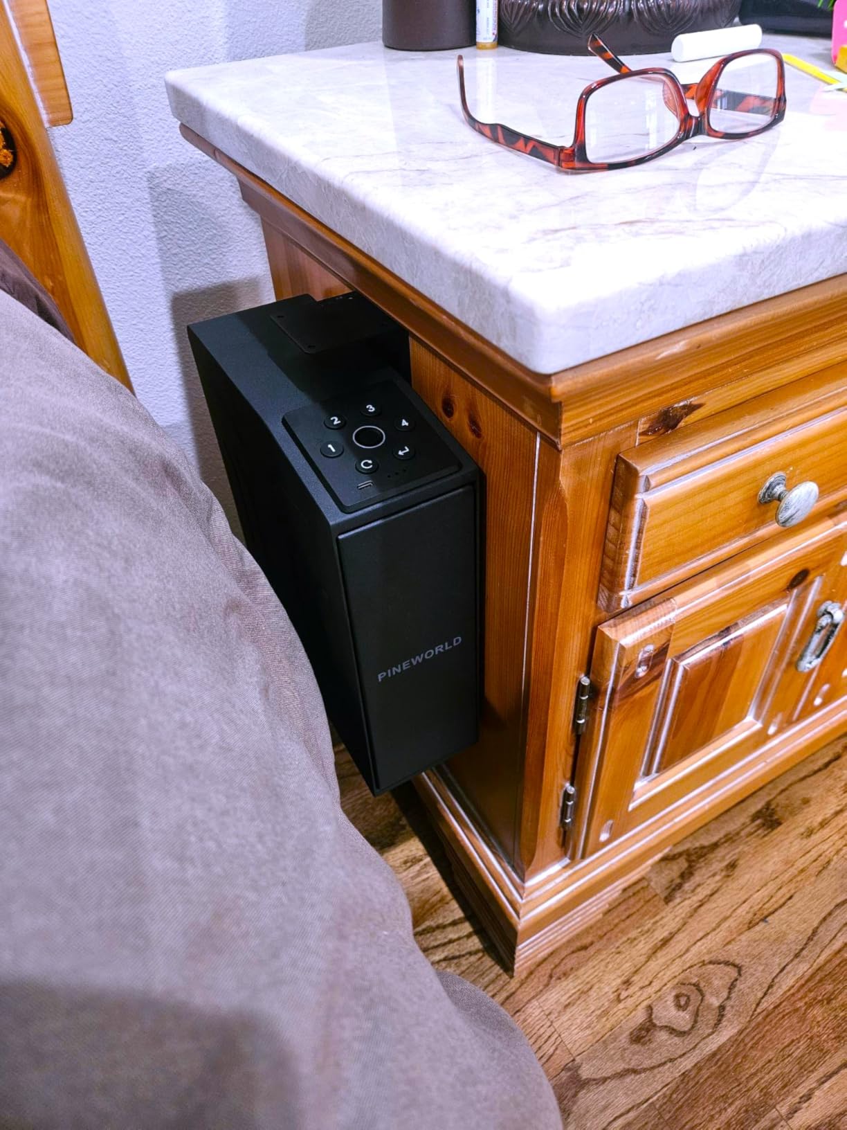 PINEWORLD Biometric Slider Handgun Safe with Auto Sliding Door & Interior Light, 3 Quick Access Fingerprint Pistol Safes with Mute Mode, Vertical Design with Mounting Bracket for Nightstand, Desk, Truck customer photo 1