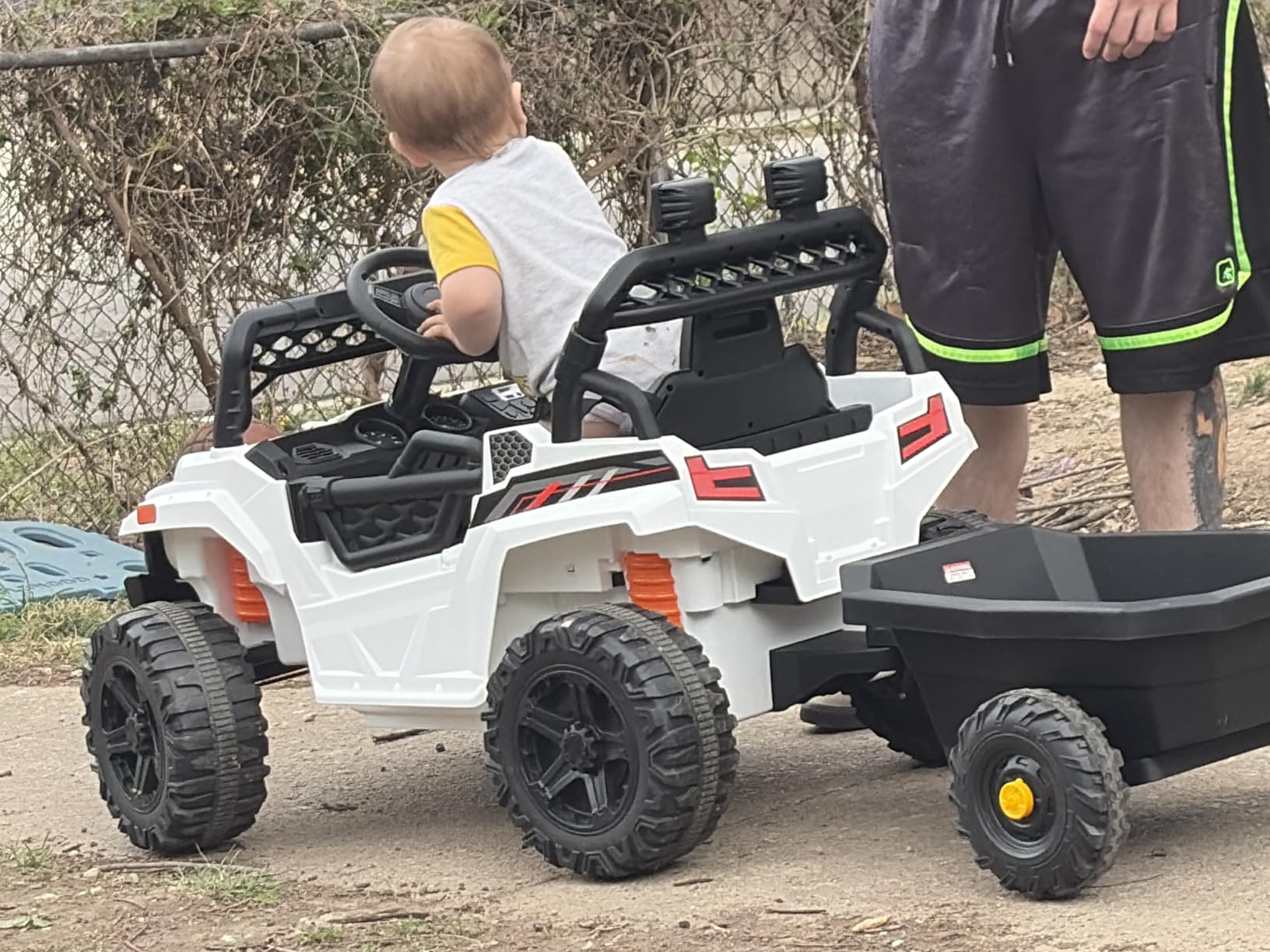 Kids 12V Electric Ride On UTV Car and Trailer w/Parent Control, LED Lights, 2 Speeds, Bluetooth - White customer photo 1