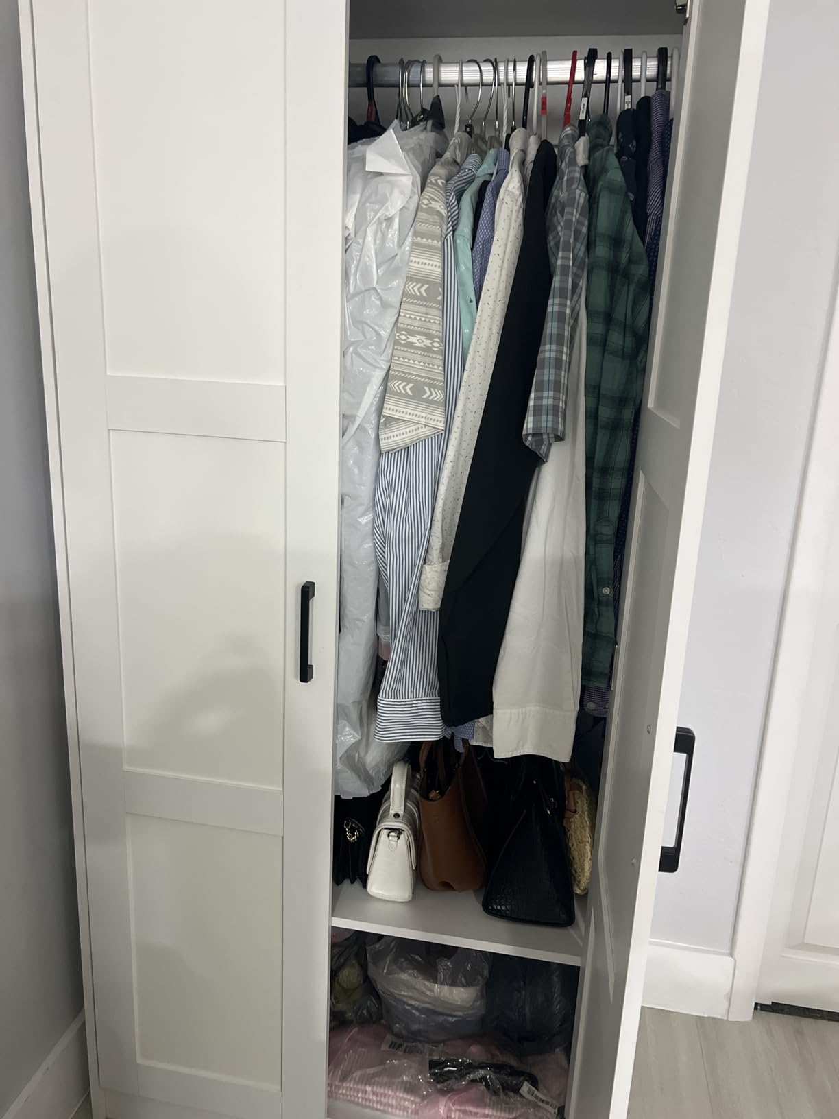 Fenghua Lizhi Wood White Wardrobe Closet with 2 Doors and 2 Drawers,Bedroom Freestanding Armoire Storage Cabinet with Shelves,Wooden Wardrobe Combination for Hanging Clothes (White 2 Drawers) customer photo 1