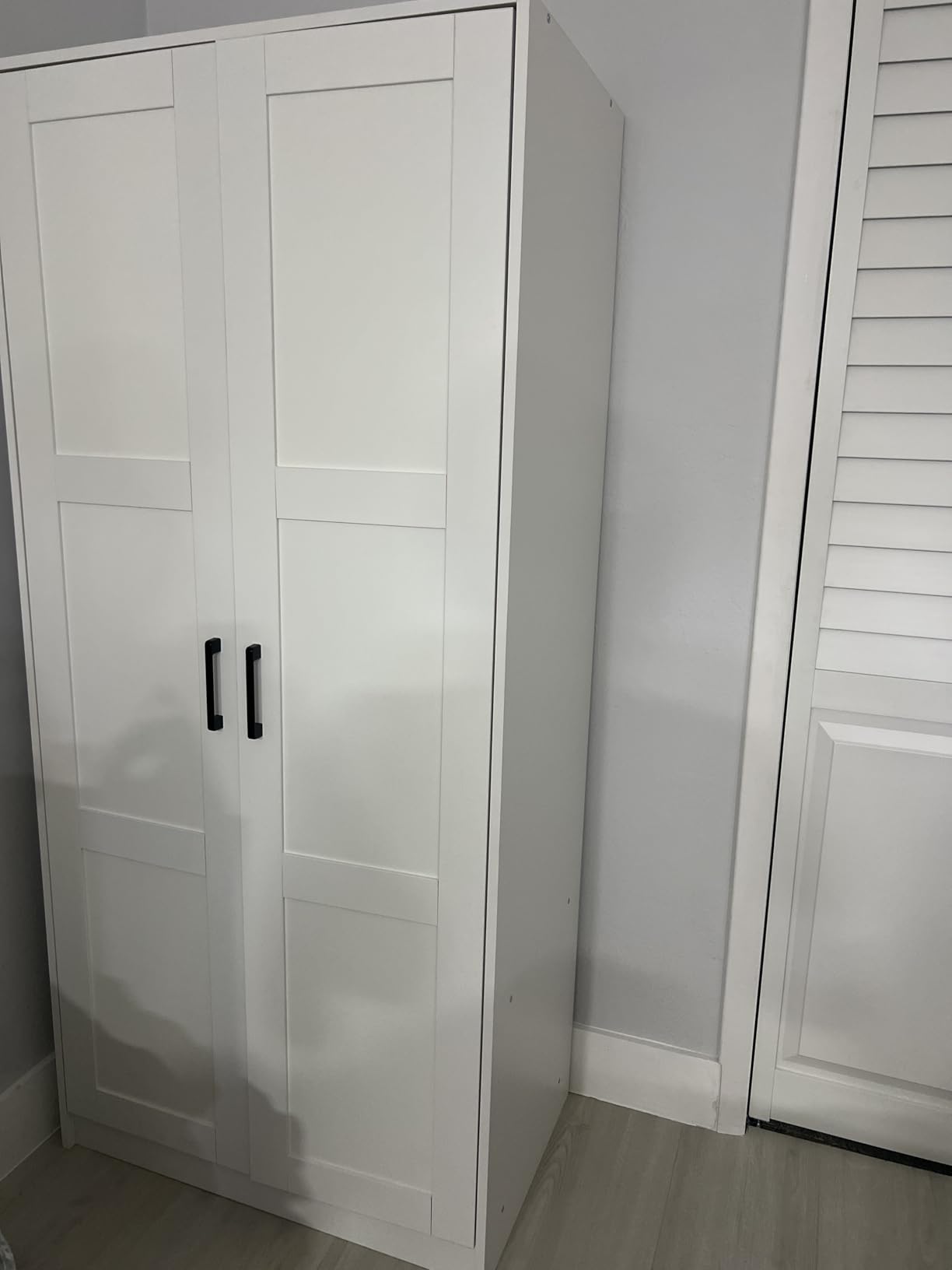 Fenghua Lizhi Wood White Wardrobe Closet with 2 Doors and 2 Drawers,Bedroom Freestanding Armoire Storage Cabinet with Shelves,Wooden Wardrobe Combination for Hanging Clothes (White 2 Drawers) customer photo 2