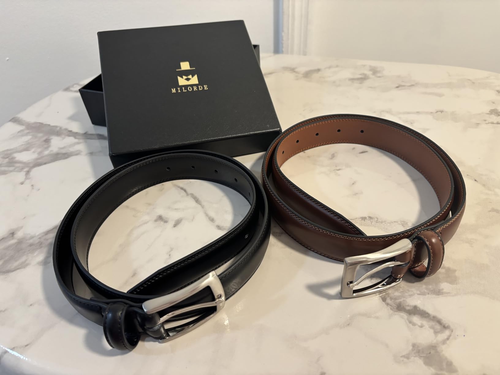 Men's Leather Dress Belt 2Pack, Handmade, Genuine Leather, Fashion & Classic Designs for Work Business and Casual customer photo 1