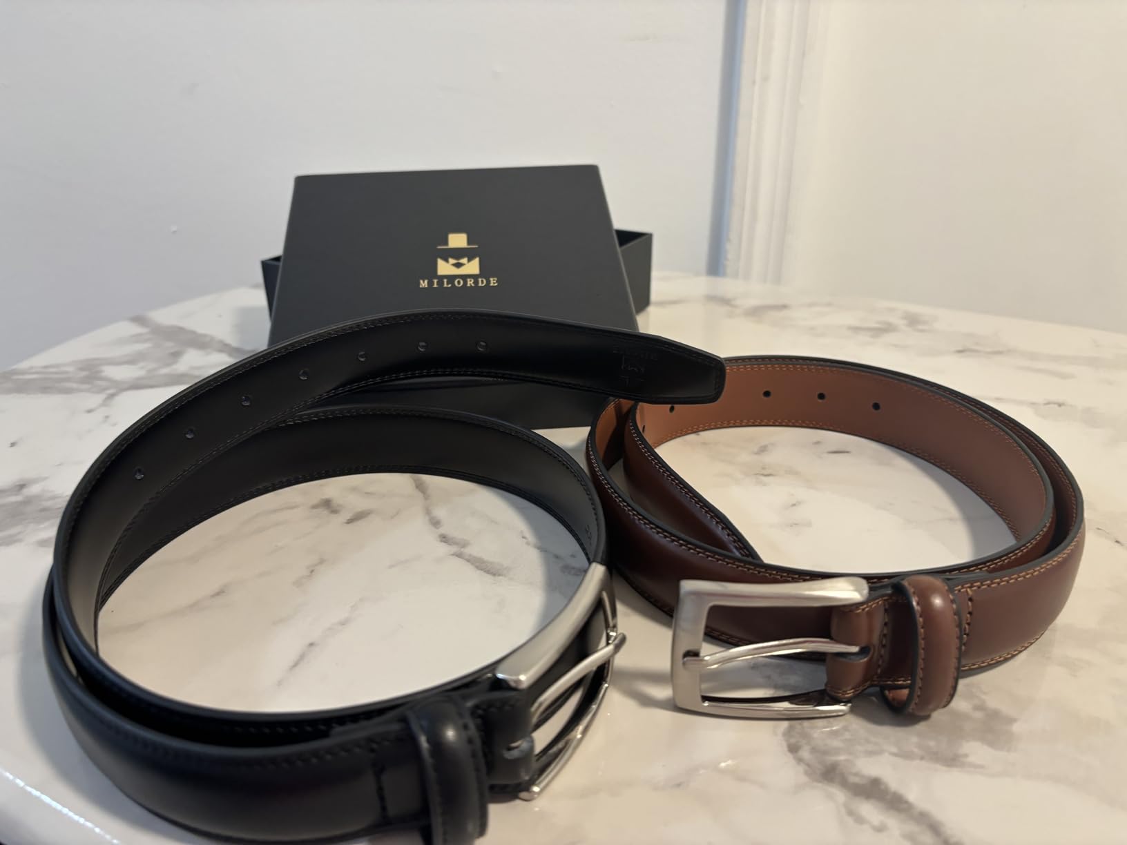 Men's Leather Dress Belt 2Pack, Handmade, Genuine Leather, Fashion & Classic Designs for Work Business and Casual customer photo 2