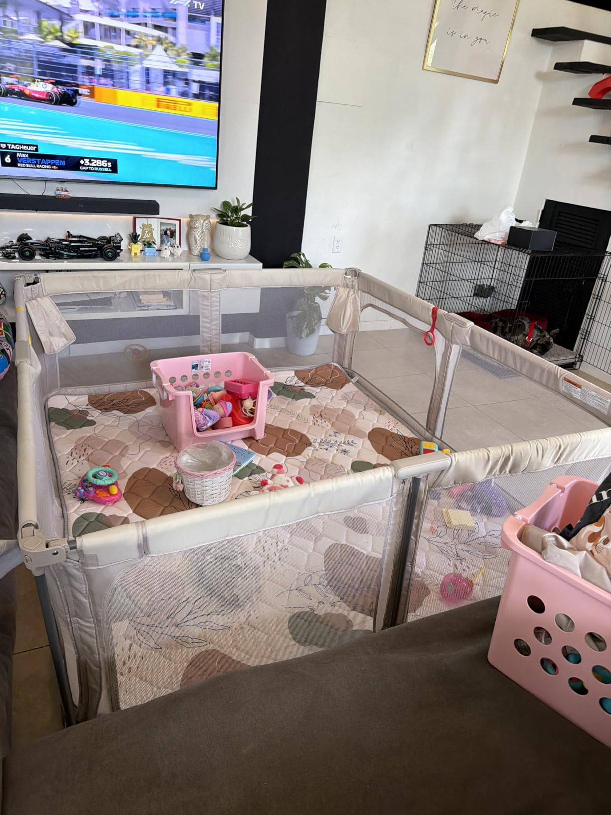 Sweeby Baby Playpen, 59x59 Inch Gate Foldable for Babies and Toddlers, Extra Large with Door Play Yard for Fence Indoor and Outdoor, Light Khaki customer photo 1
