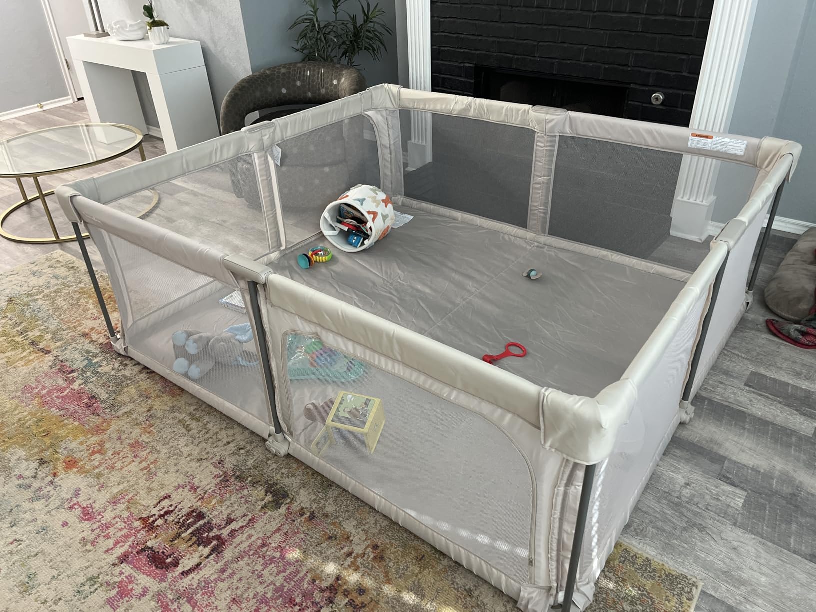 Sweeby Baby Playpen, 59x59 Inch Gate Foldable for Babies and Toddlers, Extra Large with Door Play Yard for Fence Indoor and Outdoor, Light Khaki customer photo 2