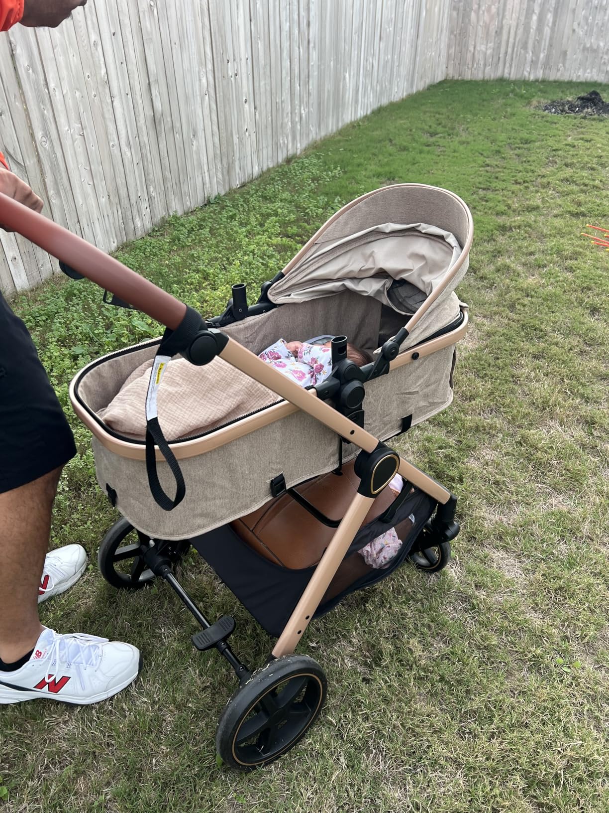 Lortsybab 2 in 1 Baby Stroller, Newborn Infant Toddler Convertible Pram Stroller for 0-36 Months Old Babies (Beige) customer photo 1