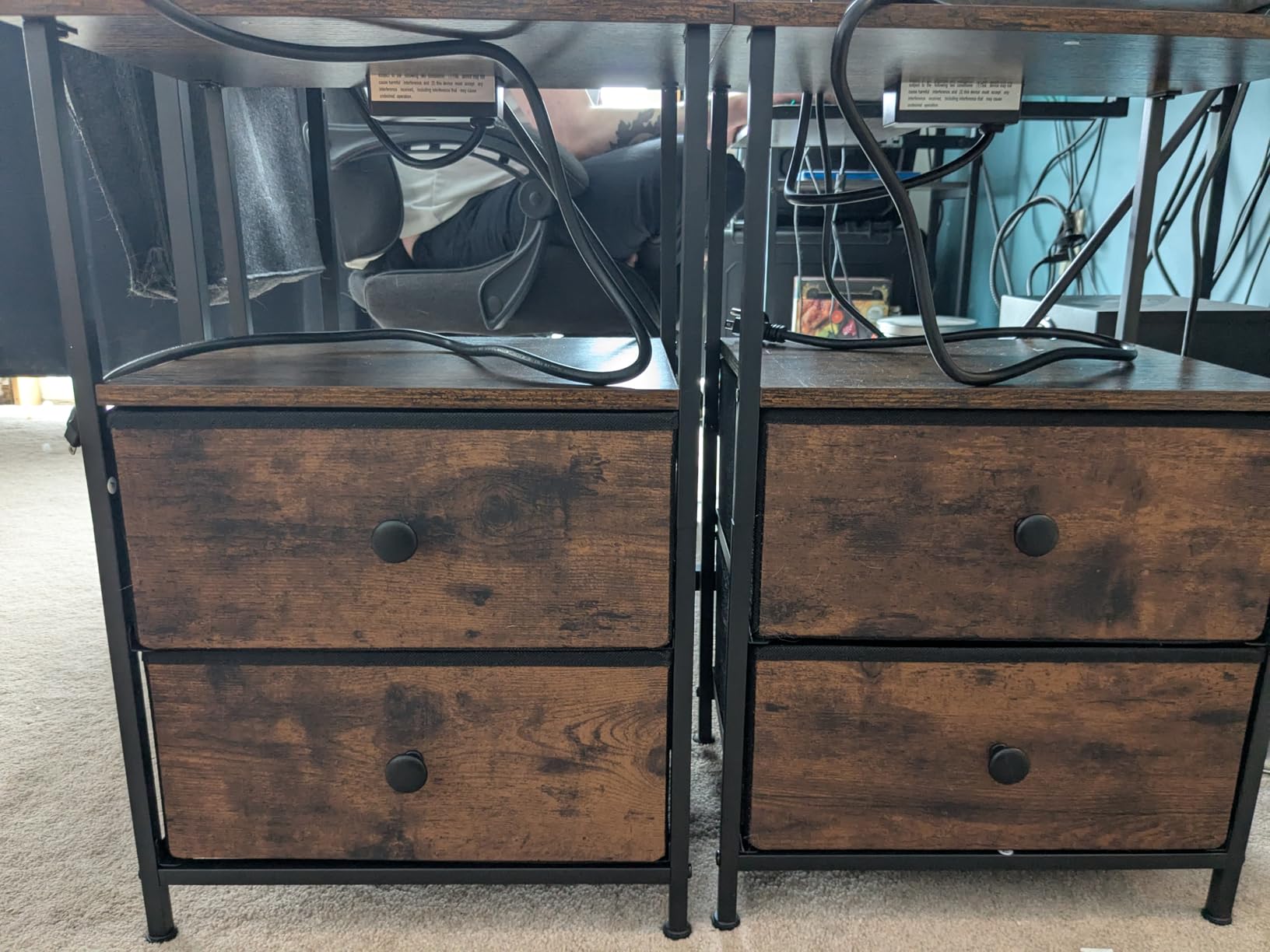 LOAKEKEL Nightstands Set of 2, Night Stand with Charging Station, End Tables with Storage Shelf for Small Spaces, Bedside Table with 2 Fabric Drawers for Bedroom, Rustic Brown, HETS020PBR customer photo 2
