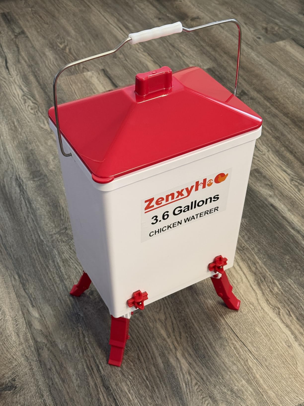 ZenxyHoC 3.6 Gal Chicken Waterer with Anti-Roost Cone, 3 Height Adjustable Locking Legs and 4 Horizontal Nipples for Backyard Flock customer photo 2