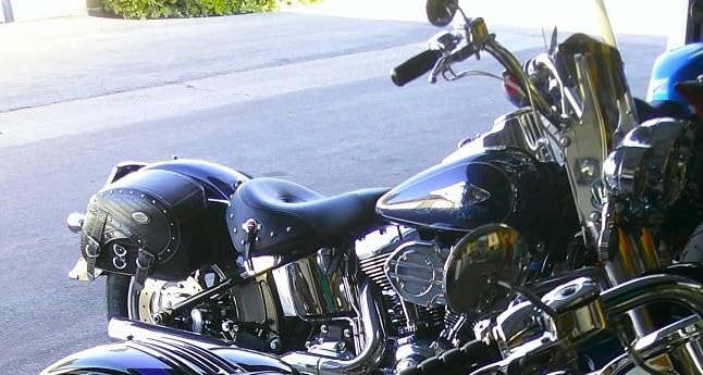 NICECNC Motorcycle Saddlebags Leather, 35L Large Capacity Throw Over Saddle Bags Motorcycle Side Luggage Bags with Cup Holders, Compatible with Sportster Softail Dyna Shadow Road King, 2PCS customer photo 1