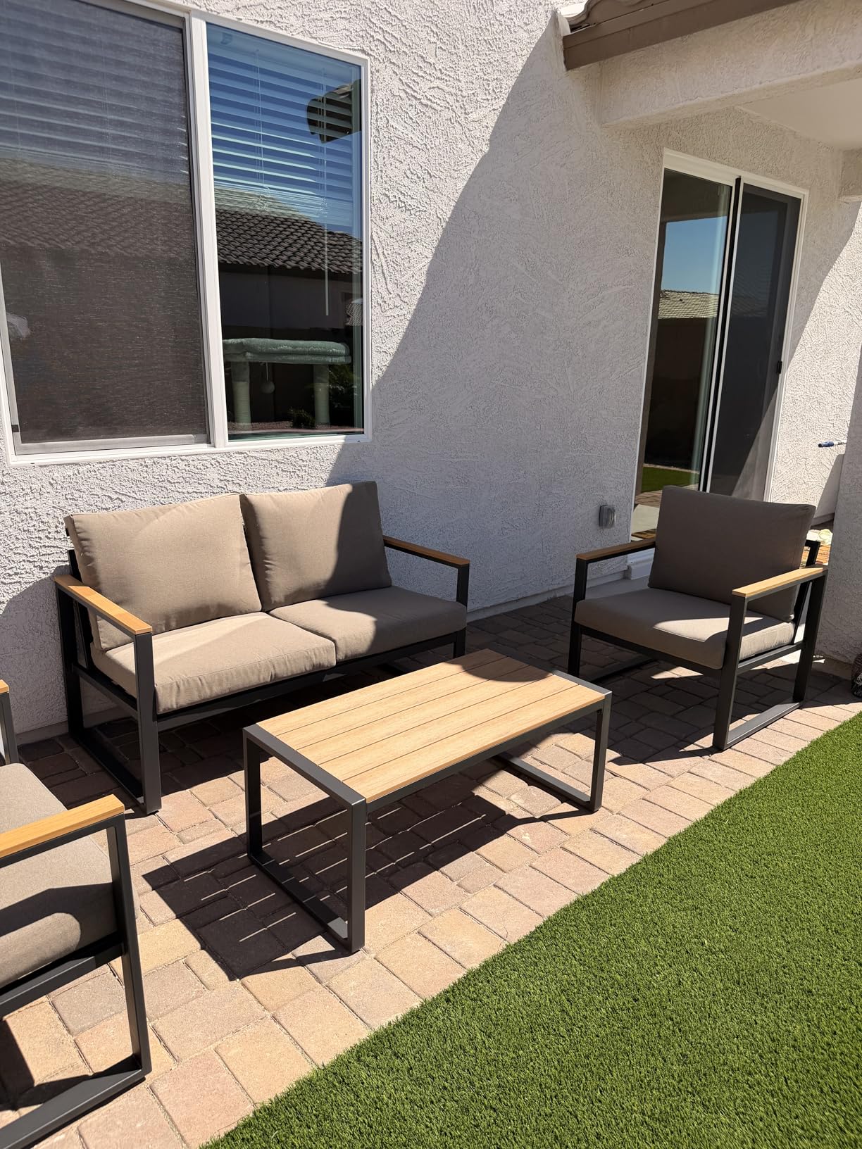 Patio Furniture Set, 4 Pieces Outdoor Patio Furniture with Coffee Table Set, Metal Patio Conversation Sets with Washable and High-Resiliency Sponge Cushions, Upgraded Beige customer photo 1