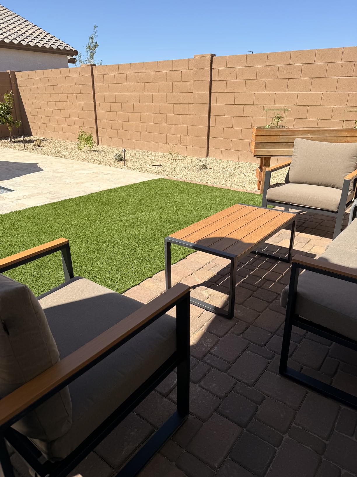Patio Furniture Set, 4 Pieces Outdoor Patio Furniture with Coffee Table Set, Metal Patio Conversation Sets with Washable and High-Resiliency Sponge Cushions, Upgraded Beige customer photo 2