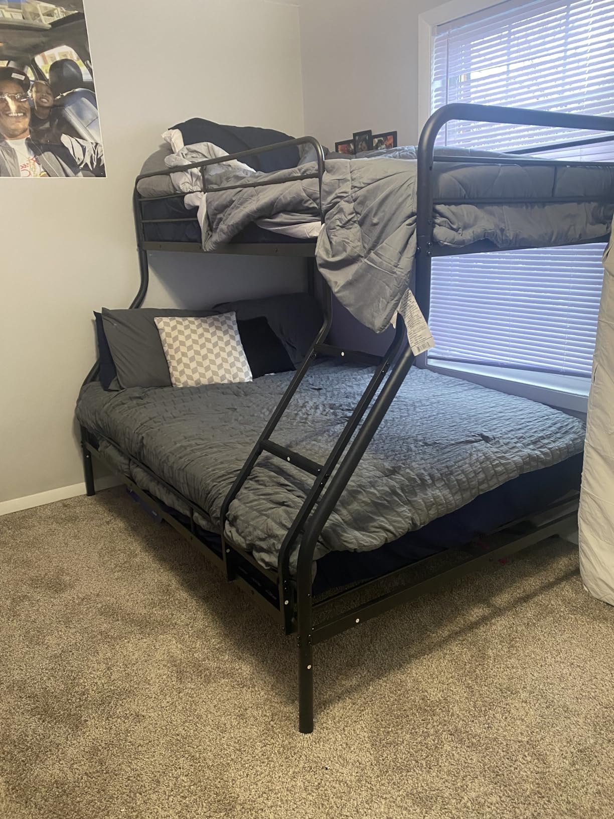 Naomi Home Twin Over Full Metal Bunk Bed with Safety Guardrails, 800 lbs Capacity, Angled Ladder, Underbed Storage, Black customer photo 2