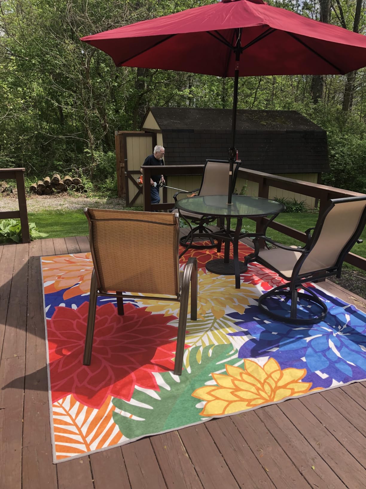 Colorful 5'x8' Outdoor Area Rug Washable Multicolored Patio Rug Tropical Botanical Floral Chenille Waterproof Outdoor Carpet for Living Room, Deck, Backyard, Porch, Rainbow customer photo 1
