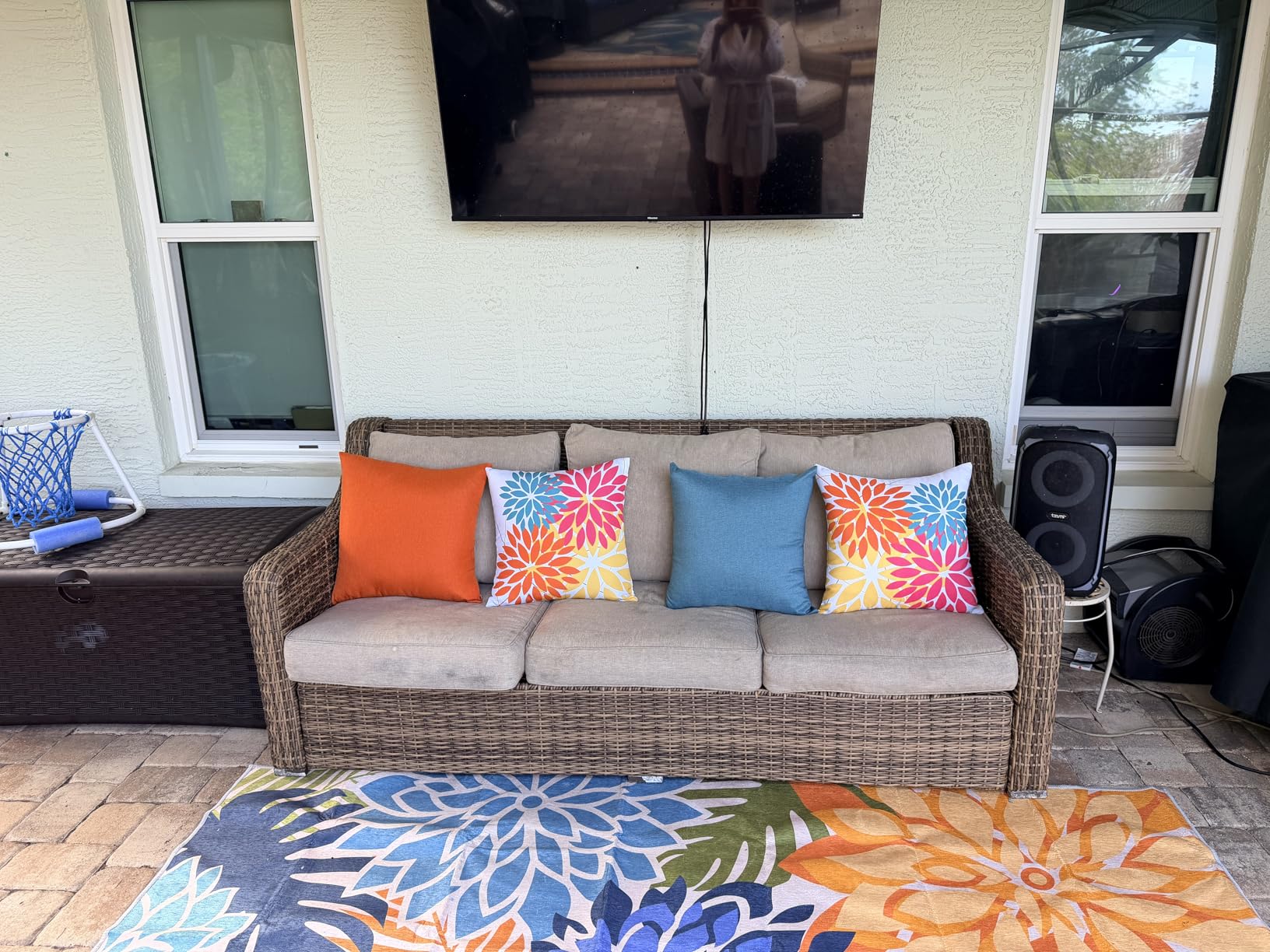 Colorful 5'x8' Outdoor Area Rug Washable Multicolored Patio Rug Tropical Botanical Floral Chenille Waterproof Outdoor Carpet for Living Room, Deck, Backyard, Porch, Rainbow customer photo 2