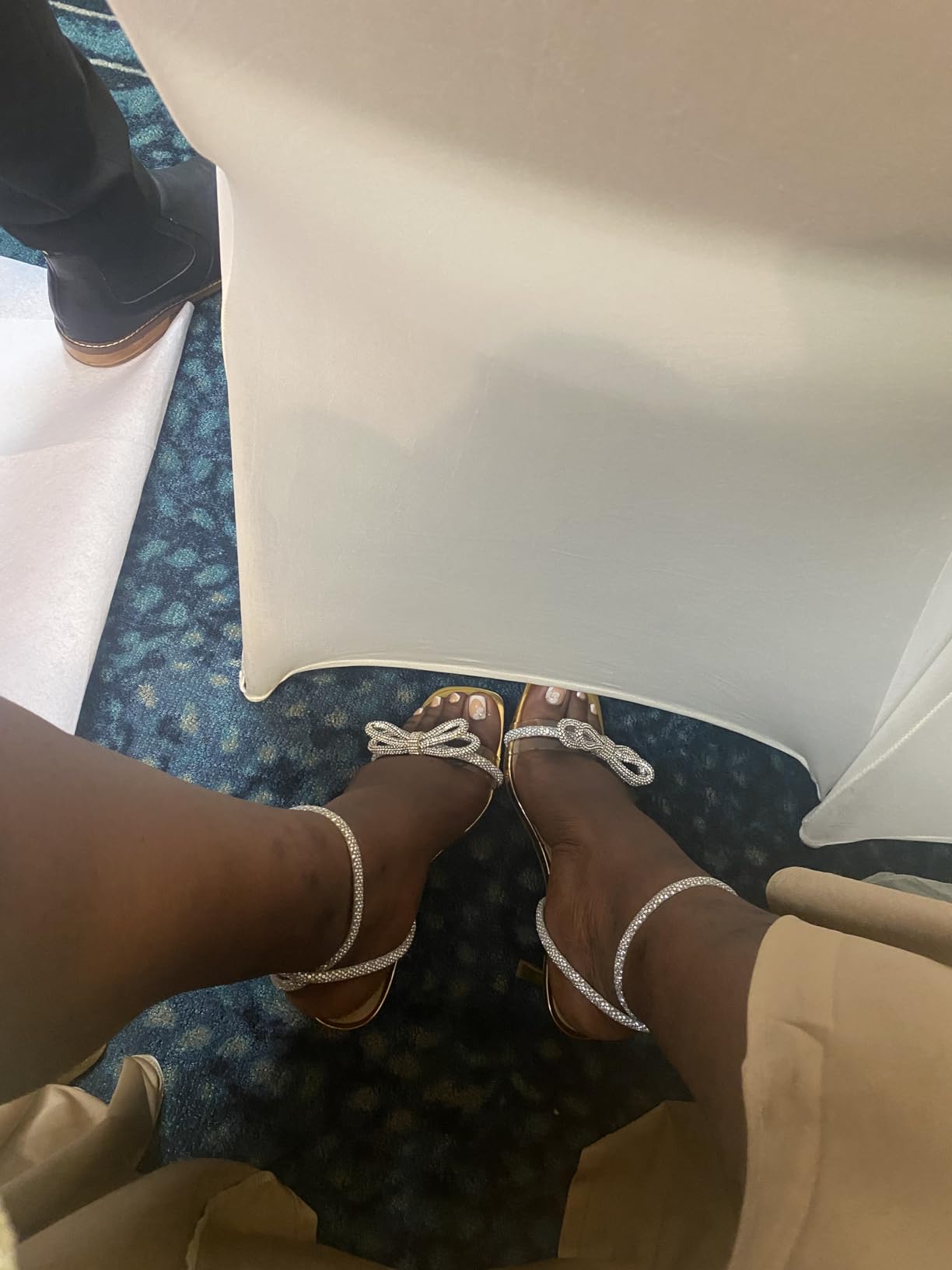DREAM PAIRS Women's Double Bowknots Heels Open Square Toe Ankle Strap Crystal Rhinestone Dress Sandals for Party Wedding customer photo 2