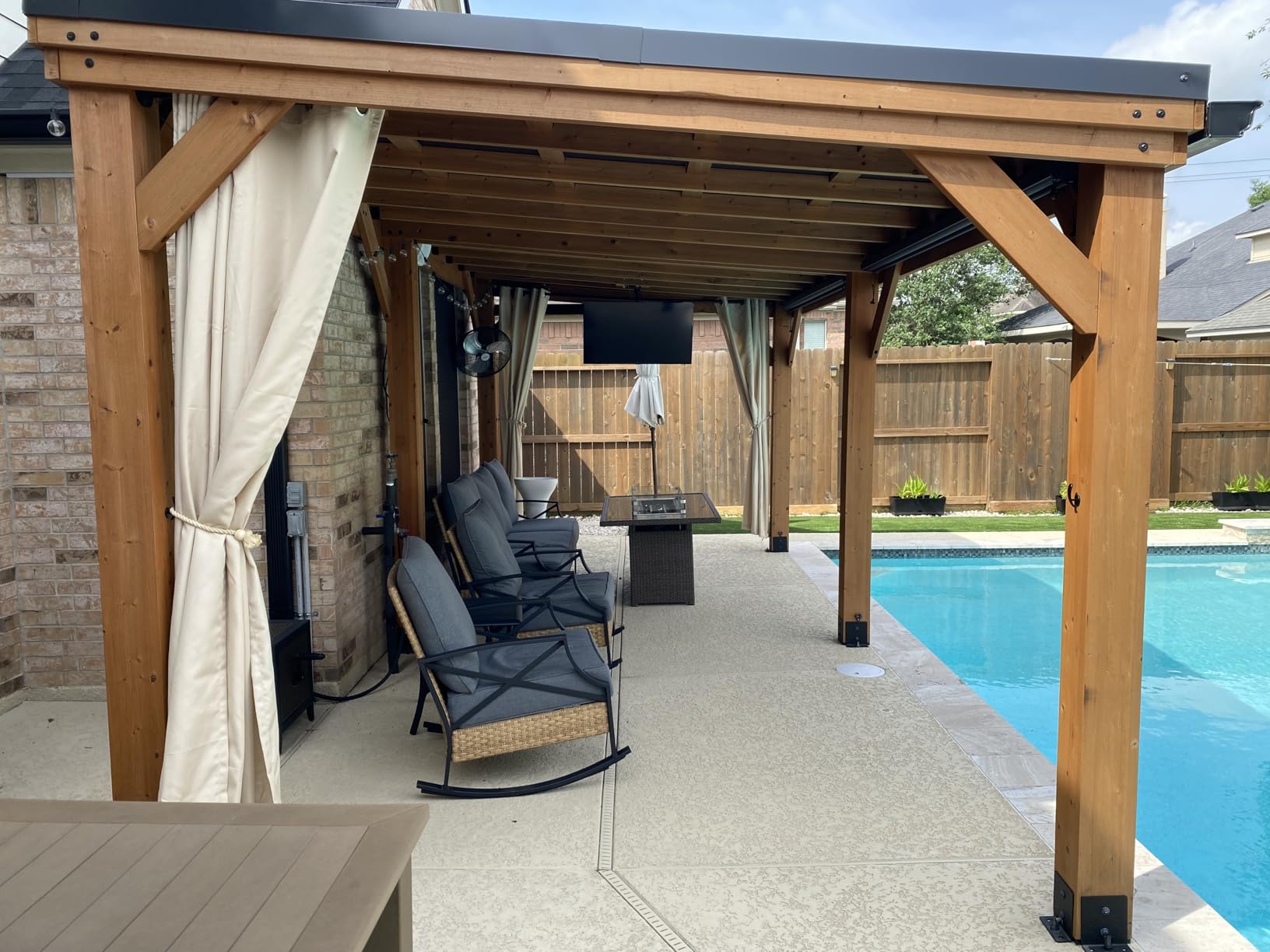 Backyard Discovery Arcadia 14' x 12' Cedar Wood Outdoor Gazebo Pavilion with Hardtop Galvanized Steel Slope Roof, Snow Support, Wind Resistance, PowerPort, Shade for Garden, Patio, Deck, Entertaining customer photo 2