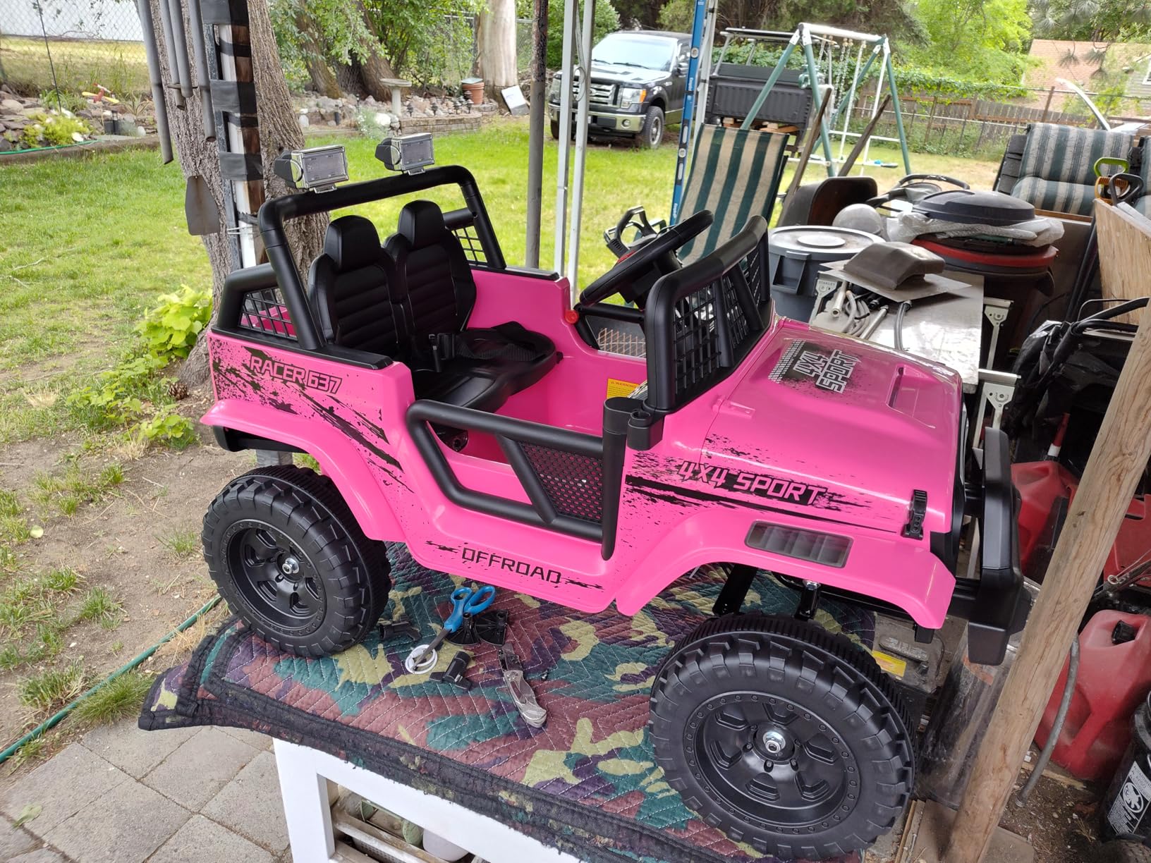 24V Ride On Jeep, Kids 2 Seater Ride On Car Truck w/4WD Motor, Remote Control, 3 Speed, Bluetooth Music, Spring Suspension, LED Light, Kids Electric Car Power Wheels Gift for Boys, Girls - Pink customer photo 2